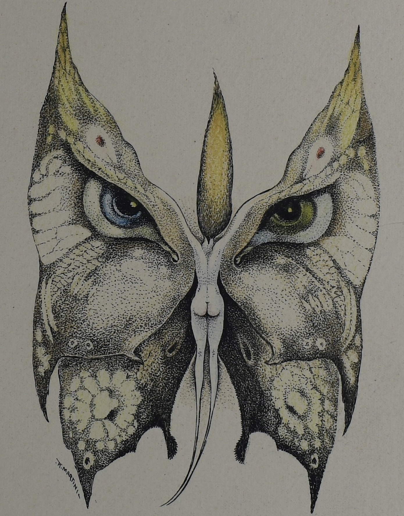 Alberto Martini, Incantesimo [ou Felina] (1914-15 ; lithographie coloriée à la main, 123 x 85 mm ; Vérone, Biblioteca Civica)