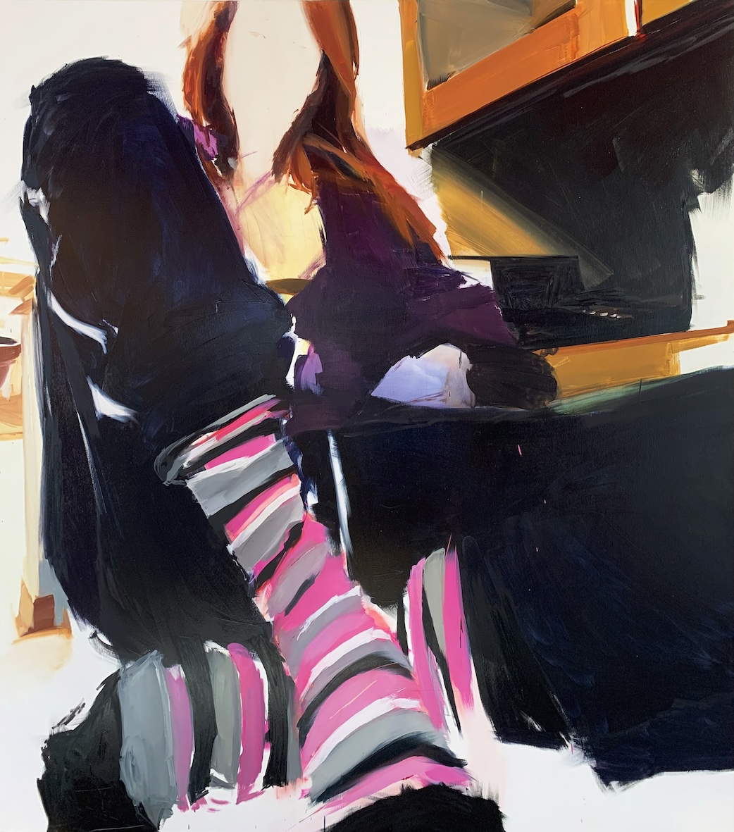 Andrea Fontanari, WIP (ritratto in calzini) (2022; olio su tela, 200 x 200 cm)