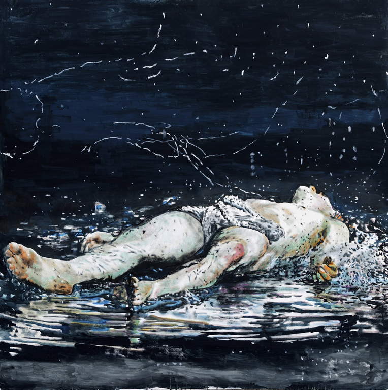Andrea Saltini, Menschenfischer (Himmelfahrt des Petrus) (2023; Mischtechnik auf Leinwand, 180x180 cm) Andrea Saltini, Menschenfischer (Himmelfahrt des Petrus) (2023; Mischtechnik auf Leinwand, 180x180 cm)