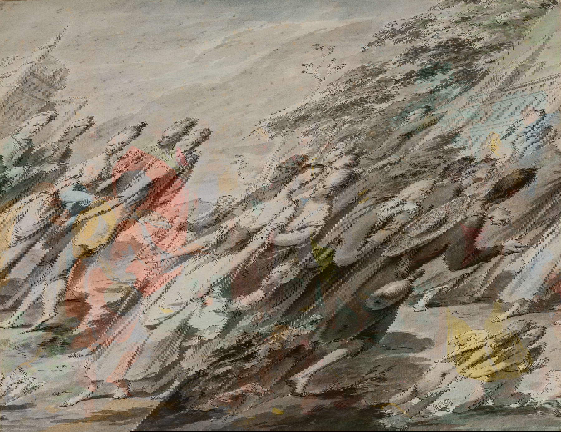 Pietro Antonio Novelli, Le contrat de mariage (crayon, stylo à encre brune et aquarelles de couleur, 280 x 361 mm) Pietro Antonio Novelli, Le contrat de mariage (crayon, stylo à encre brune et aquarelles de couleur, 280 x 361 mm)