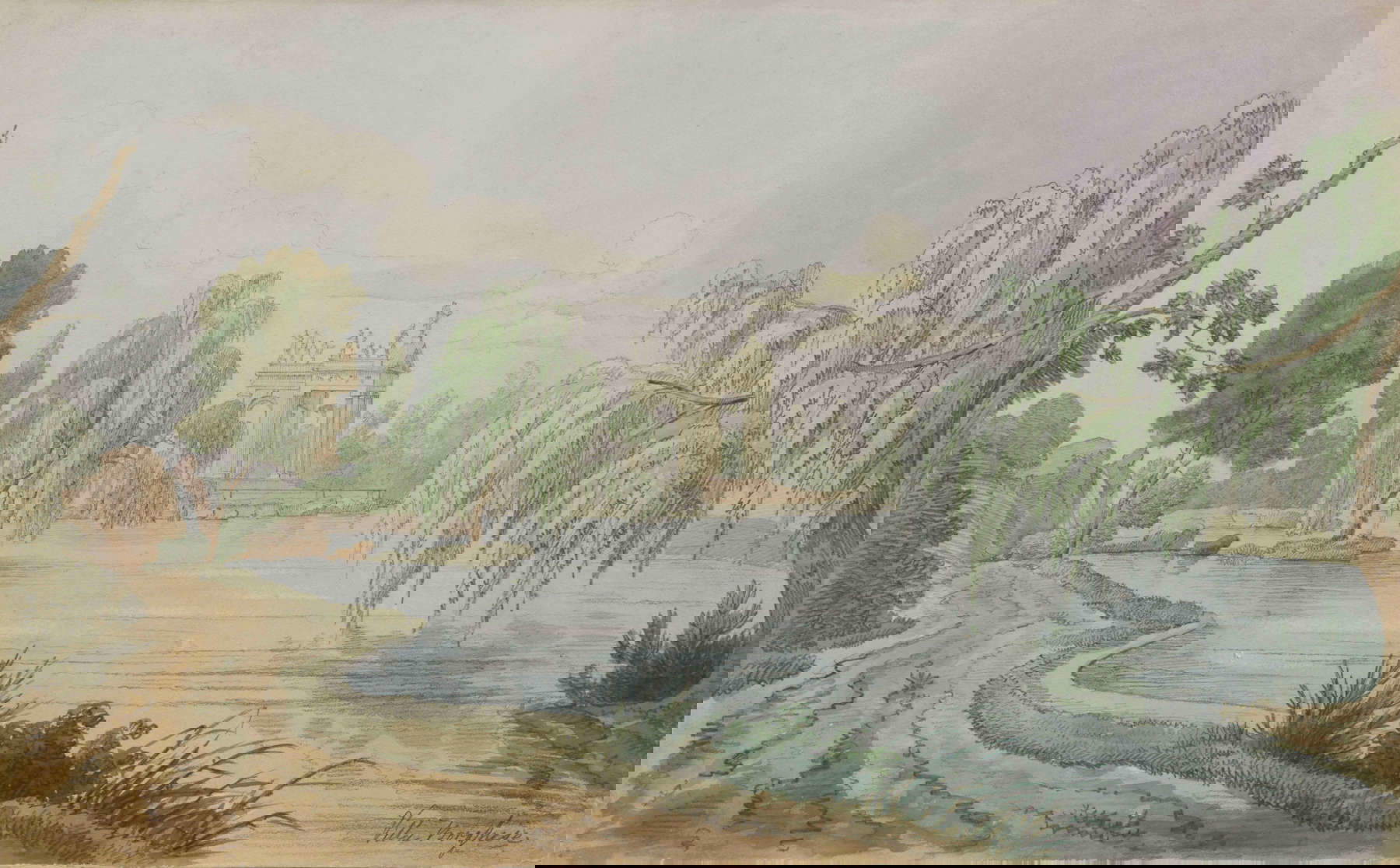 Artista inglés del siglo XIX, El estanque de Villa Borghese (lápiz sobre papel, 24,8 x 39,4 cm) Artista inglés del siglo XIX, El estanque de Villa Borghese (lápiz sobre papel, 24,8 x 39,4 cm)