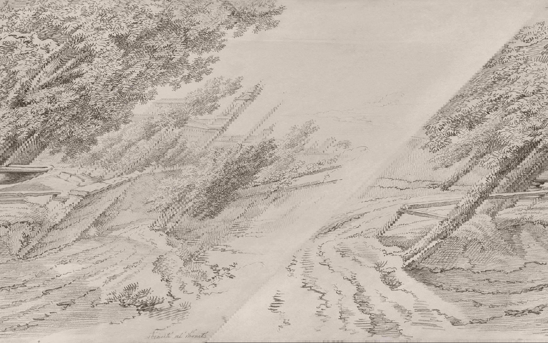 Artista inglés del siglo XIX, Trinità dei Monti con el estanque de Villa Médicis y San Sebastianello (lápiz sobre papel, 24,8 x 39 cm) Artista inglés del siglo XIX, Trinità dei Monti con el estanque de Villa Médicis y San Sebastianello (lápiz sobre papel, 24,8 x 39 cm)