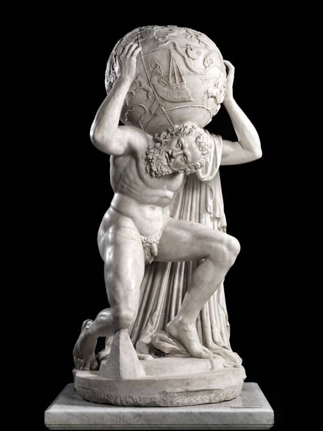 Art romain, Atlas Farnèse (IIe siècle après J.-C. ; marbre, hauteur 185 cm ; Naples, Musée archéologique national)