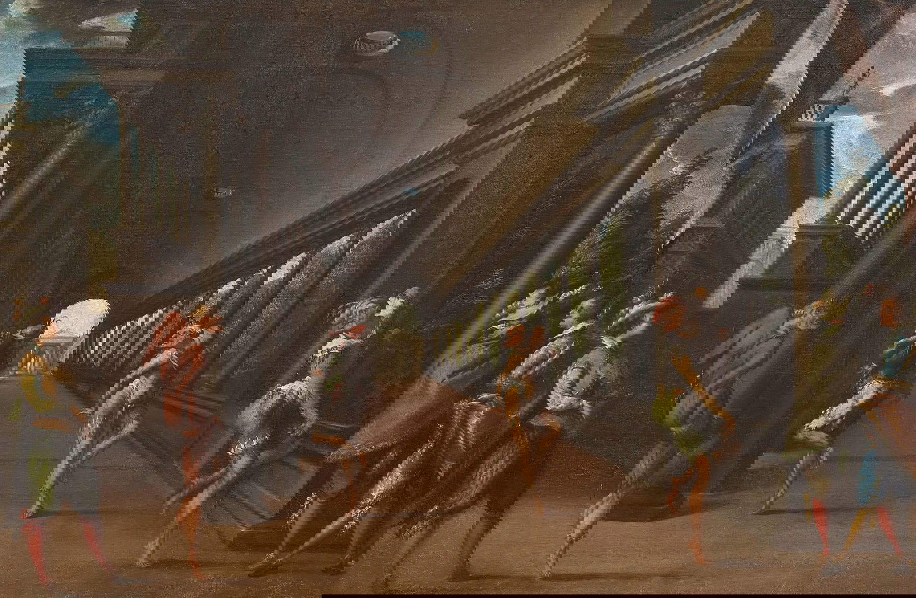 Baccio del Bianco, Danseuses dans une galerie (huile sur toile, 80 x 126 cm). Estimation : &euro; 50 000/80 000