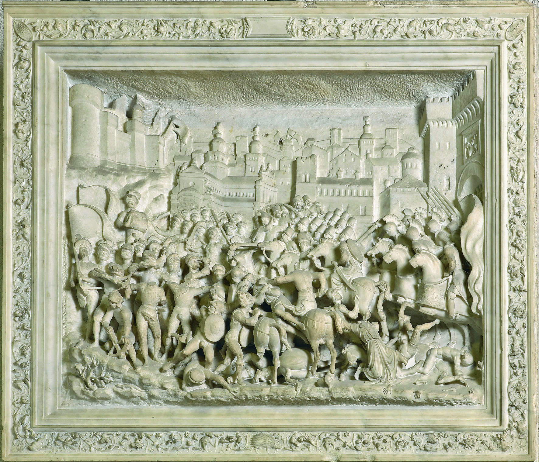 Agostino Busti, genannt Bambaja, Die Schlacht von Brescia (1517-1522; Marmor, 96 x 118,5 x 23 cm; Mailand, Museum für Antike Kunst, Castello Sforzesco) Agostino Busti, genannt Bambaja, Die Schlacht von Brescia (1517-1522; Marmor, 96 x 118,5 x 23 cm; Mailand, Museum für Antike Kunst, Castello Sforzesco)