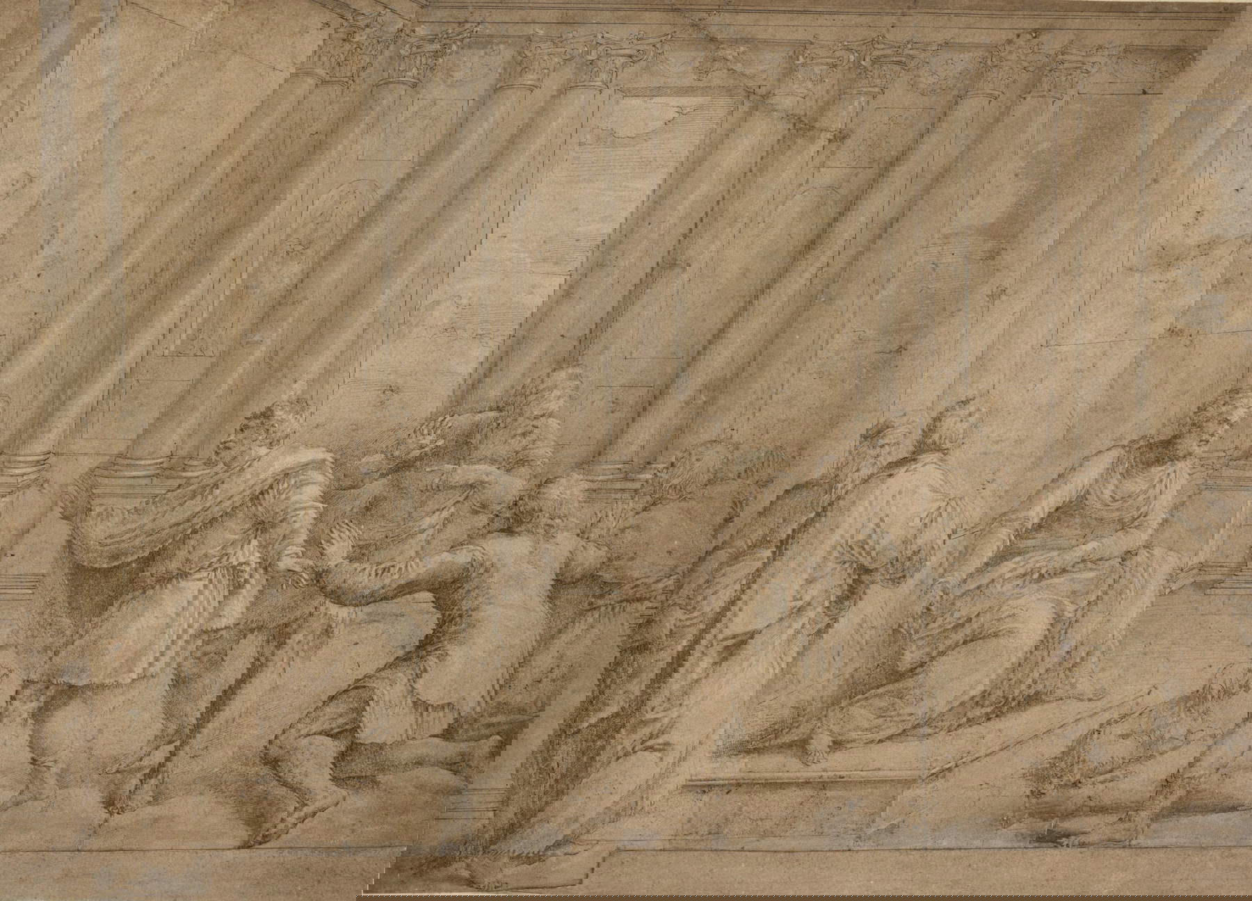 Battista Franco dit Semolei, Scène classique (plume, aquarelle et craie blanche, 324 x 479 mm) Battista Franco dit Semolei, Scène classique (plume, aquarelle et craie blanche, 324 x 479 mm)