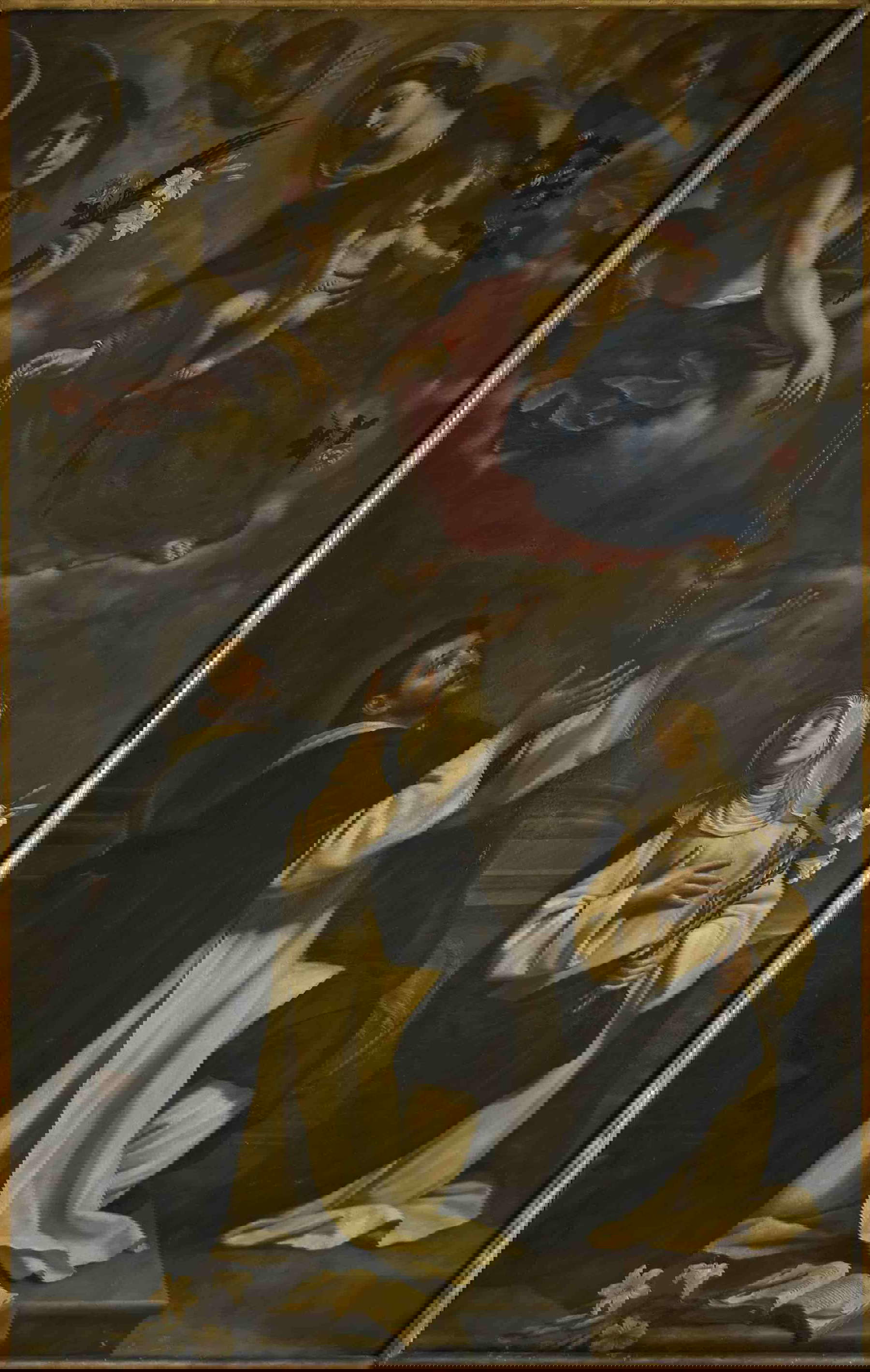 Benedetto Gennari, Madonna del Rosario con i santi Domenico e Caterina da Siena (1663-1664; olio su tela, 325 × 215 cm; Forlì, Pinacoteca Civica, inv. 17) Benedetto Gennari, Madonna del Rosario con i santi Domenico e Caterina da Siena (1663-1664; olio su tela, 325 × 215 cm; Forlì, Pinacoteca Civica, inv. 17)