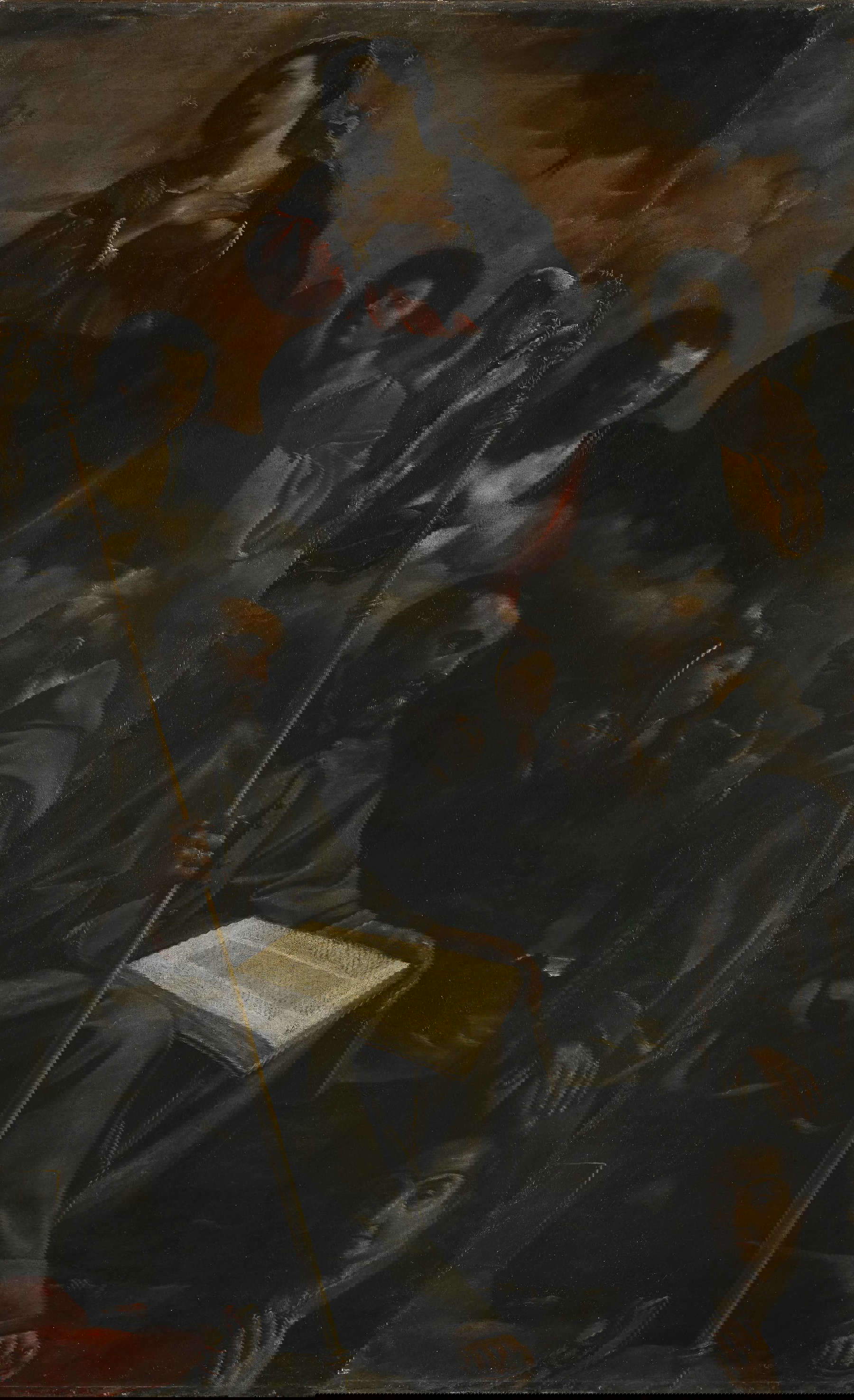 Benedetto Zalone, Assunta con san Bonaventura, un santo francescano e una donatrice (1623 circa; olio su tela, 227 × 141 cm; Cento, chiesa di San Pietro) Benedetto Zalone, Assunta con san Bonaventura, un santo francescano e una donatrice (1623 circa; olio su tela, 227 × 141 cm; Cento, chiesa di San Pietro)