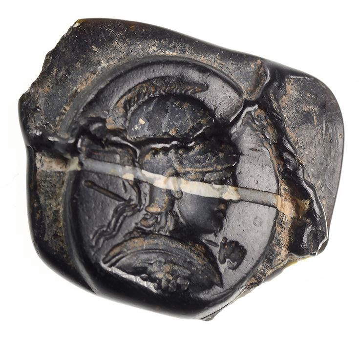 Glass carving with head of Minerva, 1st century B.C.-I century A.D. (recovered)