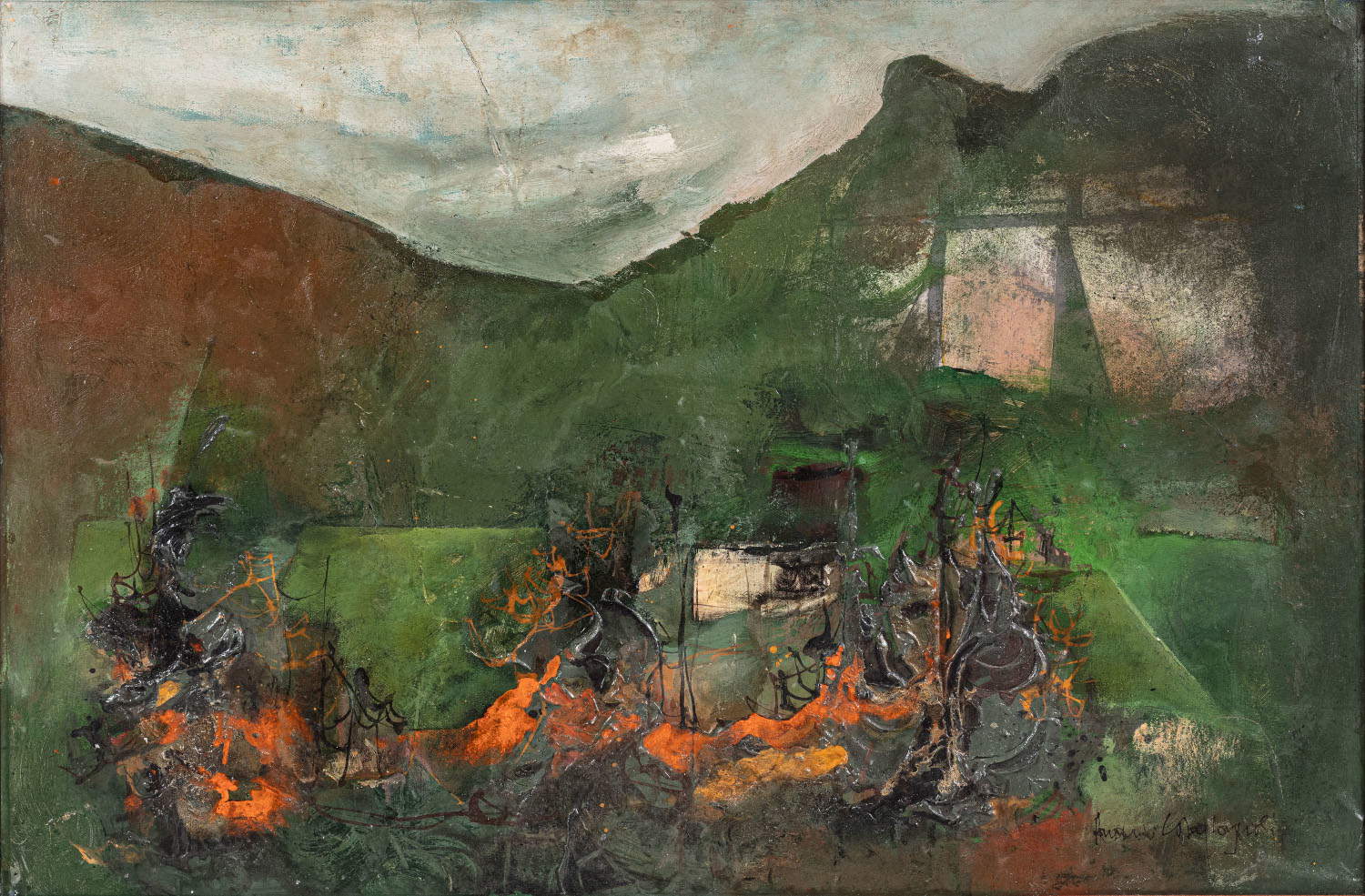Romano Campagnoli, Campagna di Torre Pellice (1961; olio su tela, 50 x 70 cm; Collezione civica Comune di Torre Pellice, inv. 2816)