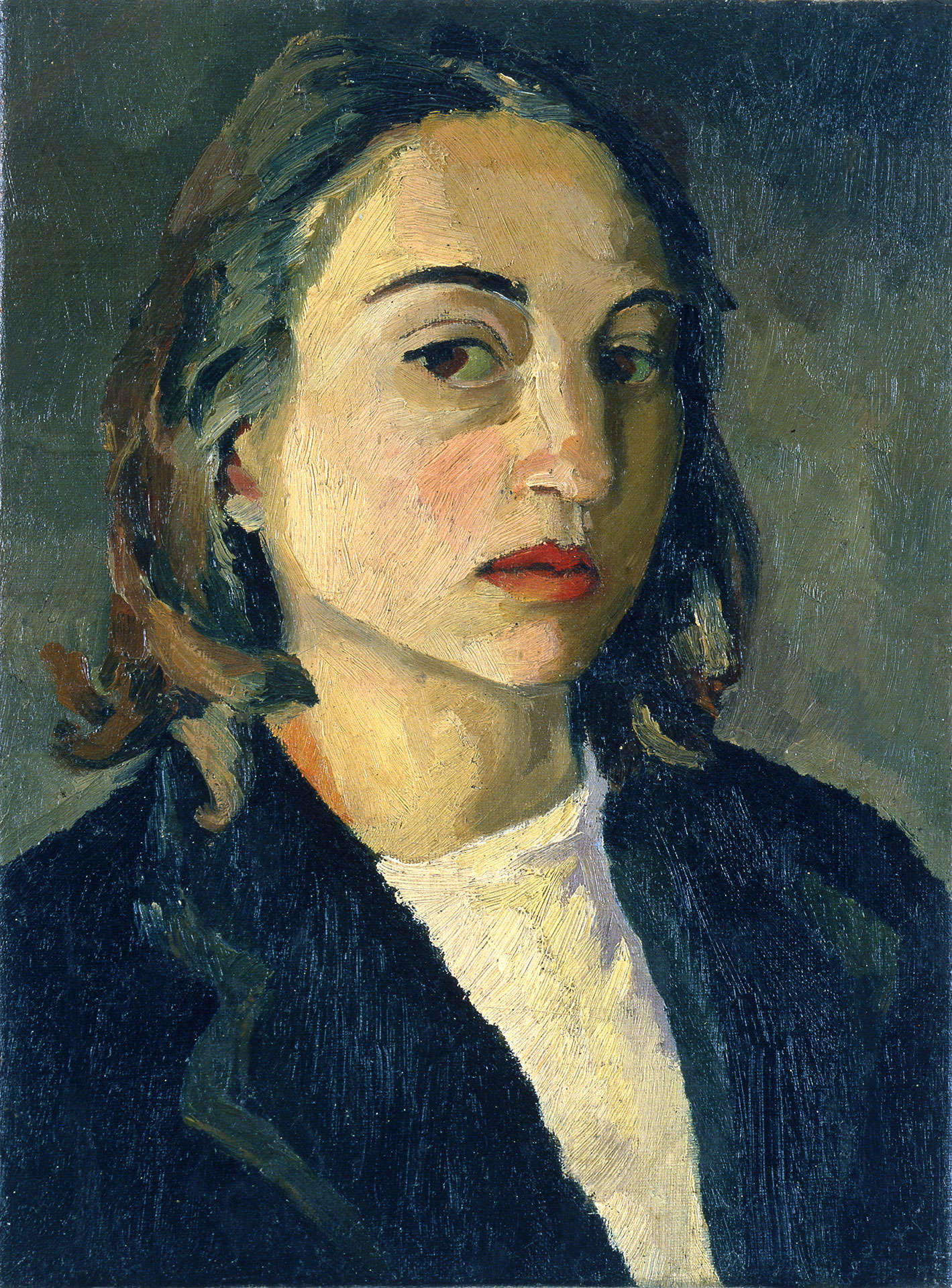 Carla Accardi, Autoritratto (1946; olio su tela, 31 x 23 cm; Roma, Archivio Accardi Sanfilippo) © Carla Accardi by SIAE 2024 Carla Accardi, Autoritratto (1946; olio su tela, 31 x 23 cm; Roma, Archivio Accardi Sanfilippo) © Carla Accardi by SIAE 2024