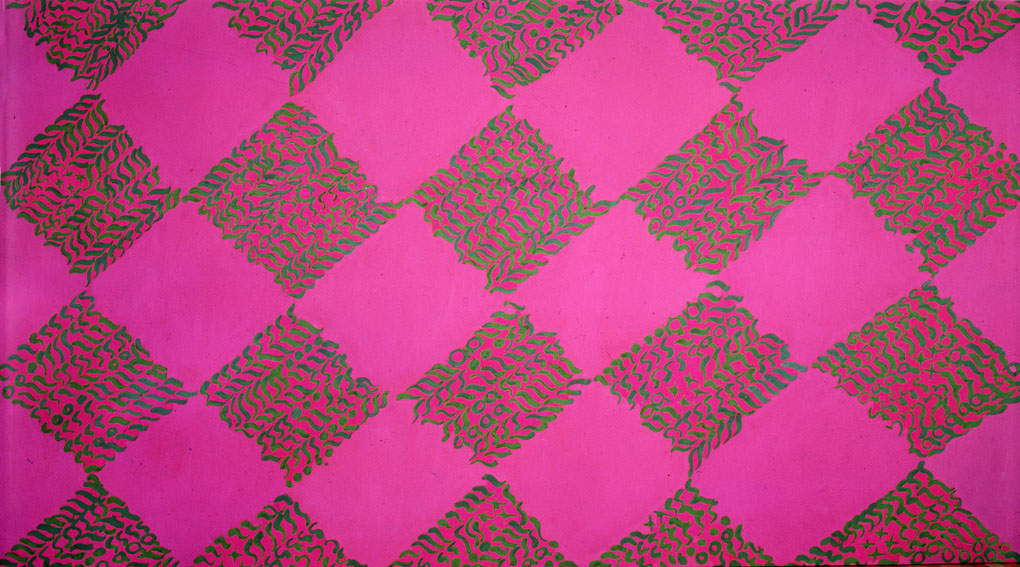 Carla Accardi, Rosa verde (1964; tempera alla caseina su tela, 194 x 355 cm; Roma, Archivio Accardi Sanfilippo) © Carla Accardi by SIAE 2024 Carla Accardi, Rosa verde (1964; tempera alla caseina su tela, 194 x 355 cm; Roma, Archivio Accardi Sanfilippo) © Carla Accardi by SIAE 2024