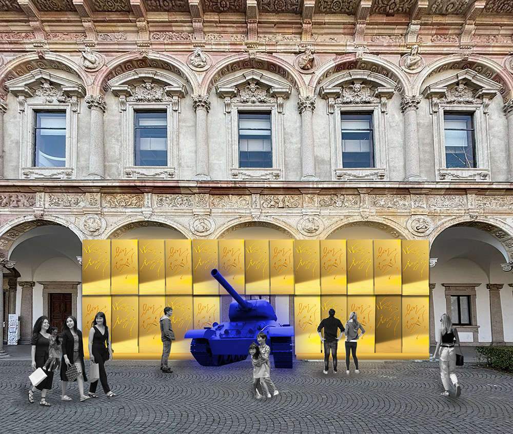 Un carro armato blu alla Statale di Milano: l'installazione di Rotelli per la Design Week