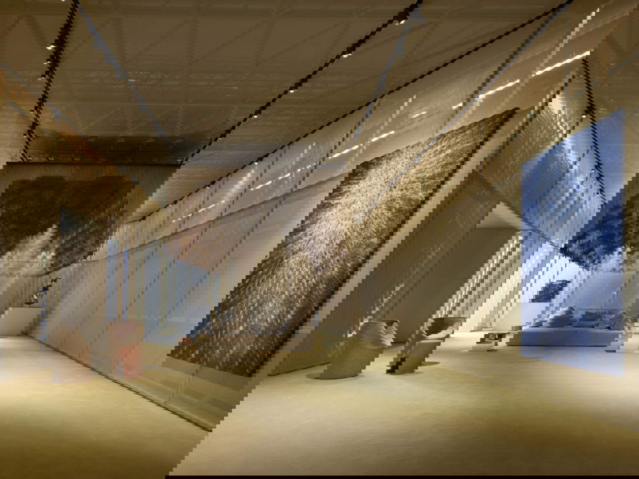 Installation view galleria, Stalker, Alberto Di Fabio, Paolo Delle Monache. Arredi: Sherazade by Francesco Binfar&eacute; per Edra, Pila47 by Nava+Arosio per Rubelli. Foto di Pietro Savorelli per CONI