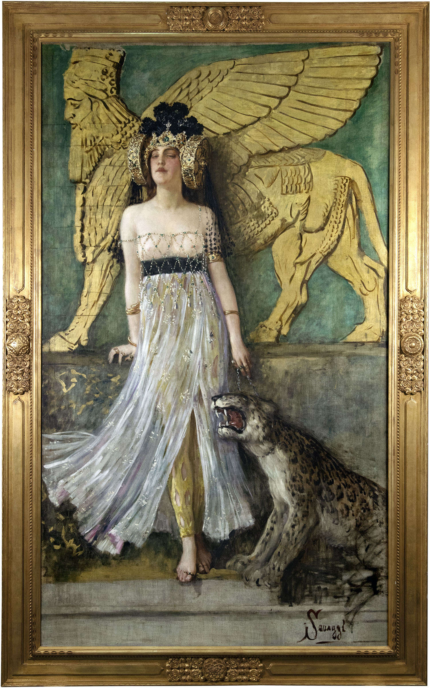 Cesare Saccaggi, A Babilonia (Semiramide) (1905 circa; olio su tela con oro e pietre colorate, 240 x 140 cm; Torino, Musei Reali - Galleria Sabauda). Foto: Renato Di Gaetano