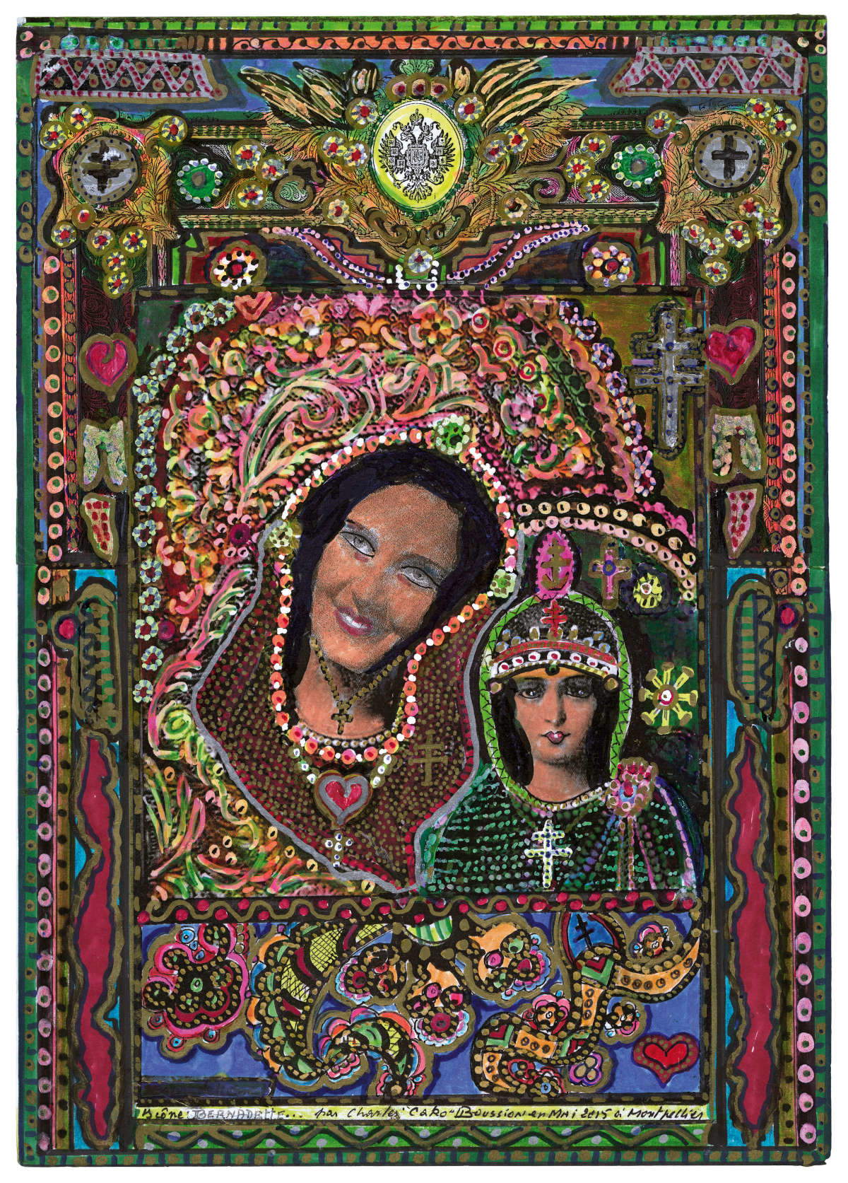 Charles Boussion, Bernadette Icon (2015 ; photocopie, marqueurs, biros, blanc, surligneur sur papier ; Lausanne, Collection de l'Art Brut). Crédits photographiques : Atelier de numérisation - Ville de Lausanne Charles Boussion, Bernadette Icon (2015 ; photocopie, marqueurs, biros, blanc, surligneur sur papier ; Lausanne, Collection de l'Art Brut). Crédits photographiques : Atelier de numérisation - Ville de Lausanne