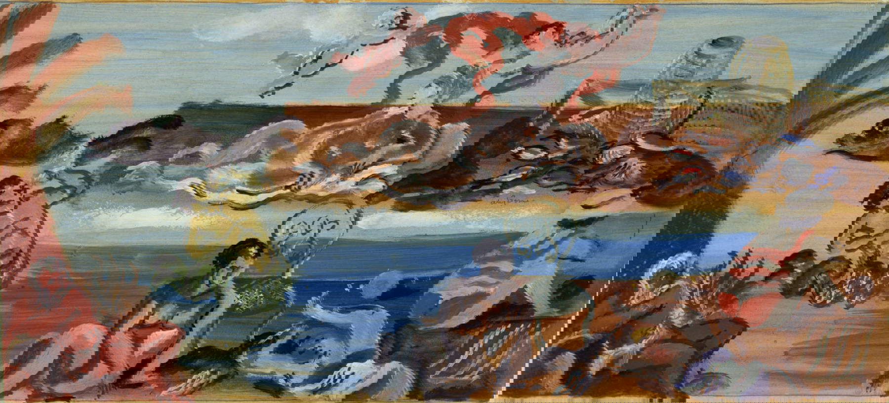 Charles George Dufresne Millemont, Spiaggia (1930 circa; tempera su carta, 219 x 483 mm; Venezia, Galleria d'Internazionale d'Arte di Ca' Pesaro, inv. 1293) Charles George Dufresne Millemont, Spiaggia (1930 circa; tempera su carta, 219 x 483 mm; Venezia, Galleria d'Internazionale d'Arte di Ca' Pesaro, inv. 1293)