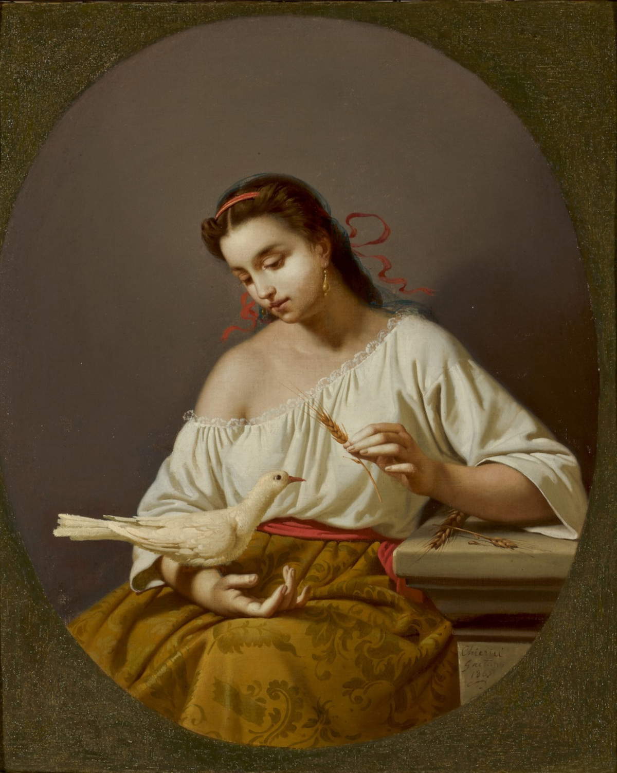 Gaetano Chierici, Mujer con una espiga de trigo (1865; 60 x 47 cm). Galería de antigüedades Cantore
