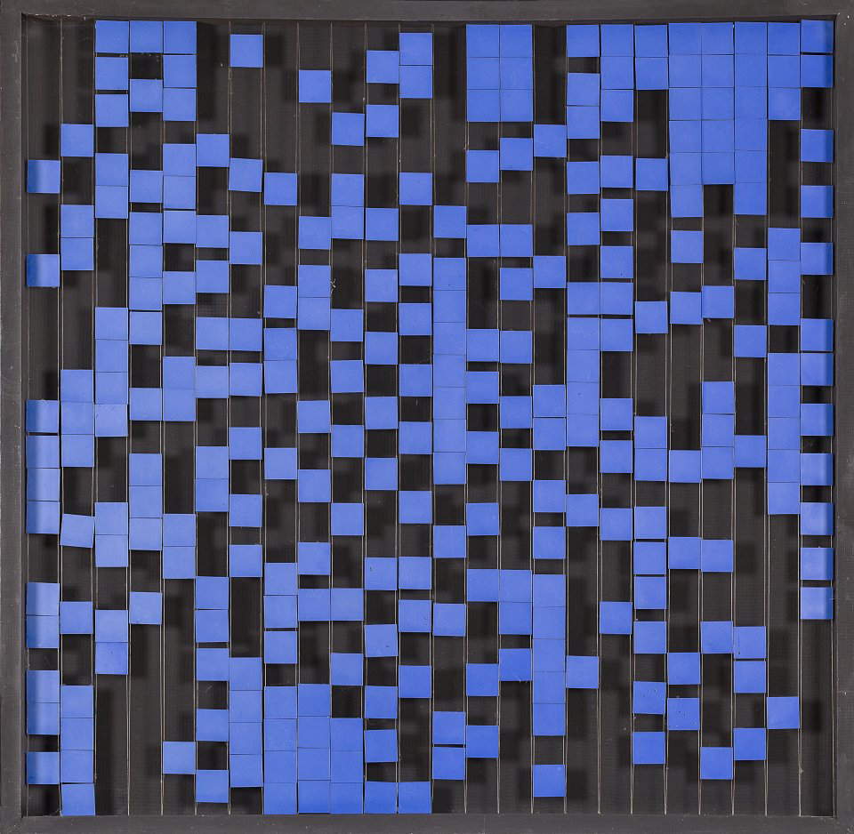 Dadamaino, Componibile (1965; plastic foil on nylon thread and painted wood, 80 x 80 cm; Private Collection) Dadamaino, Componibile (1965; plastic foil on nylon thread and painted wood, 80 x 80 cm; Private Collection)