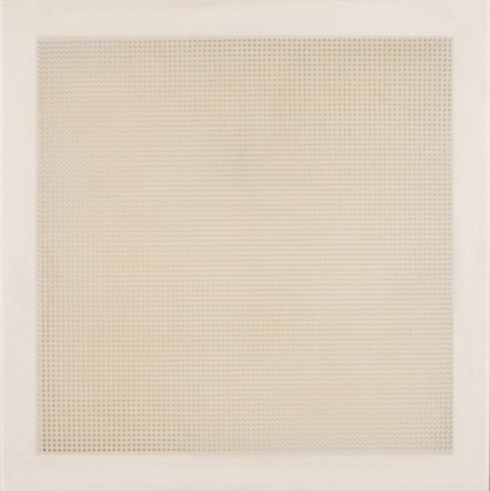 Dadamaino, Staggered Module Volume (1960; 100 x 100 cm; Gallarate, MAGA) Dadamaino, Staggered Module Volume (1960; 100 x 100 cm; Gallarate, MAGA)