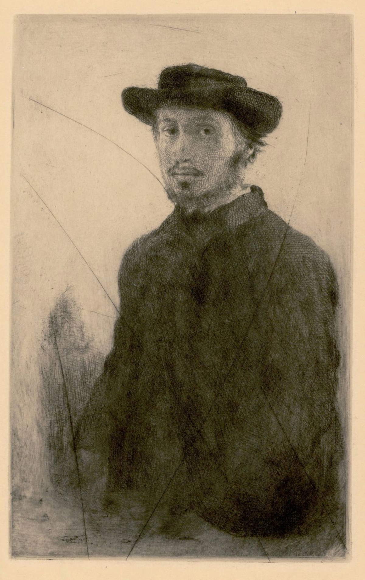 Edgar Degas, Autoportrait (1857 ; eau-forte et pointe sèche ; collection privée)