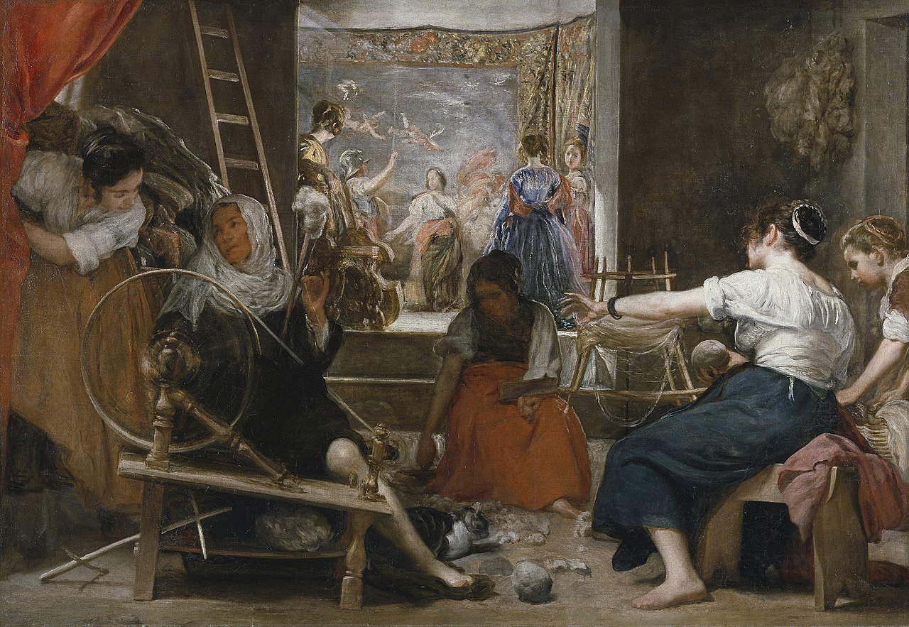 Diego Velázquez, Les fileuses (Le conte d'Arachné) (vers 1656 ; huile sur toile, 220 x 289 cm ; Madrid, Prado) Diego Velázquez, Les fileuses (Le conte d'Arachné) (vers 1656 ; huile sur toile, 220 x 289 cm ; Madrid, Prado)