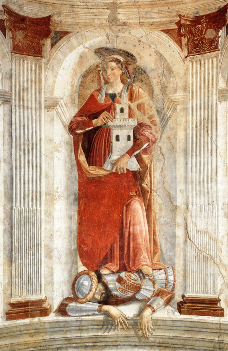 Domenico Ghirlandaio, Heilige Barbara (um 1471; Fresko; Cercina, Pfarrkirche Sant'Andrea) Domenico Ghirlandaio, Heilige Barbara (um 1471; Fresko; Cercina, Pfarrkirche Sant'Andrea)