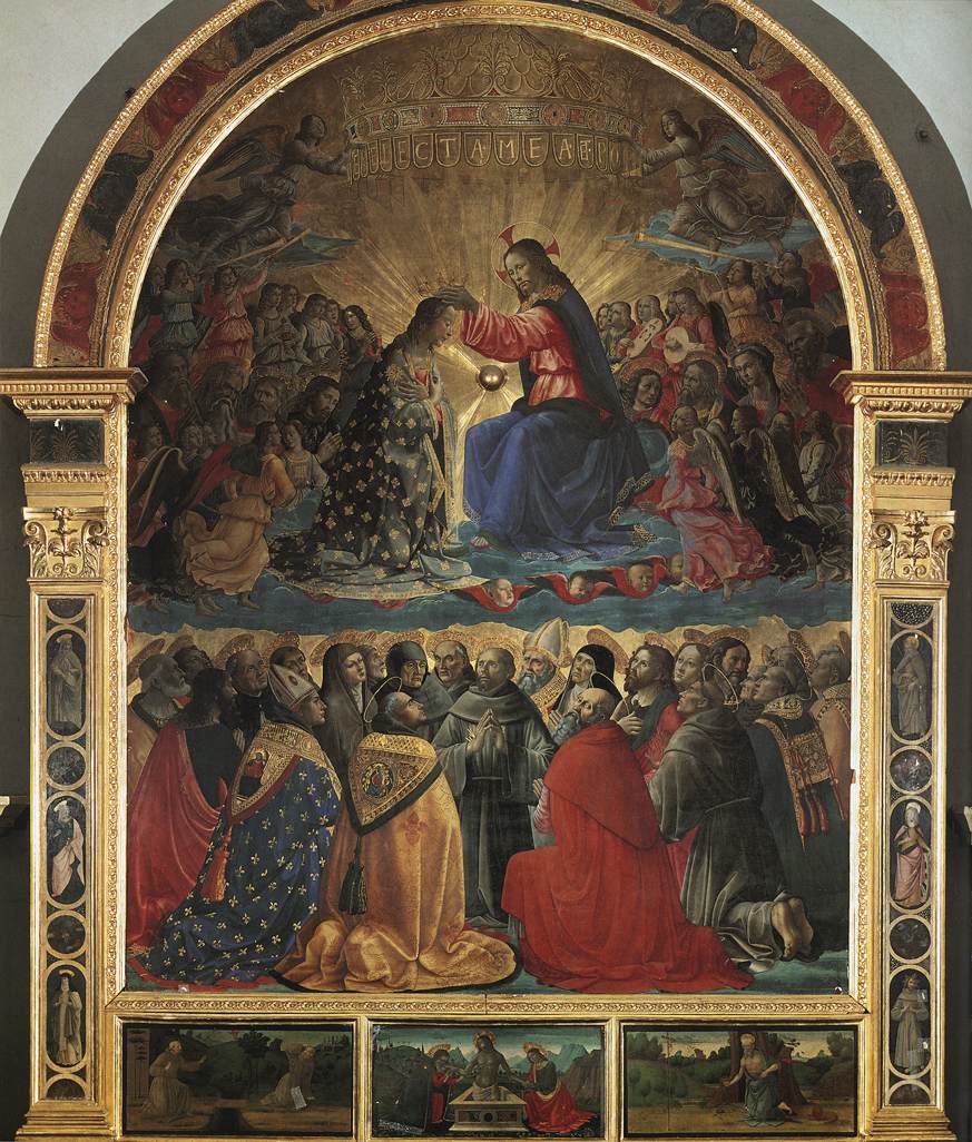 Domenico Ghirlandaio, Krönung der Jungfrau (1486; Tempera auf Tafel, 330 x 230 cm; Narni, Museo di Palazzo Eroli) Domenico Ghirlandaio, Krönung der Jungfrau (1486; Tempera auf Tafel, 330 x 230 cm; Narni, Museo di Palazzo Eroli)