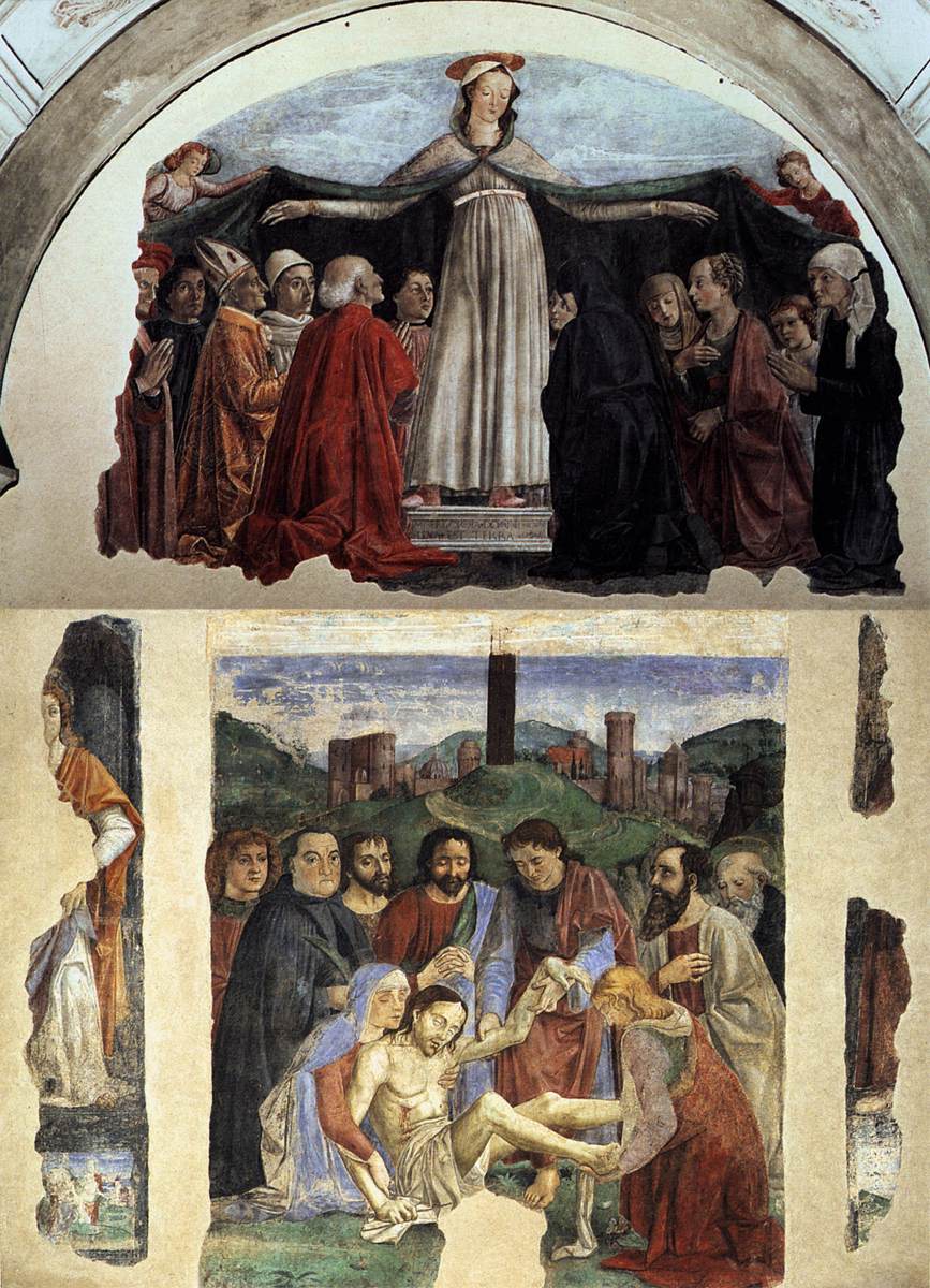 Domenico Ghirlandaio, Madonna der Barmherzigkeit und Pieta (1472; Fresko; Florenz, Ognissanti) Domenico Ghirlandaio, Madonna der Barmherzigkeit und Pieta (1472; Fresko; Florenz, Ognissanti)