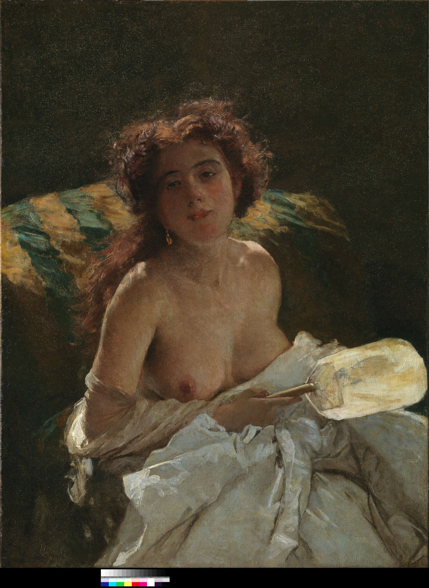 Domenico Morelli, Woman with fan (1874; oil on canvas; Intesa Sanpaolo Collection, Gallerie d'Italia - Naples). Intesa Sanpaolo Artistic Heritage Archive / photo Luciano Pedicini, Naples