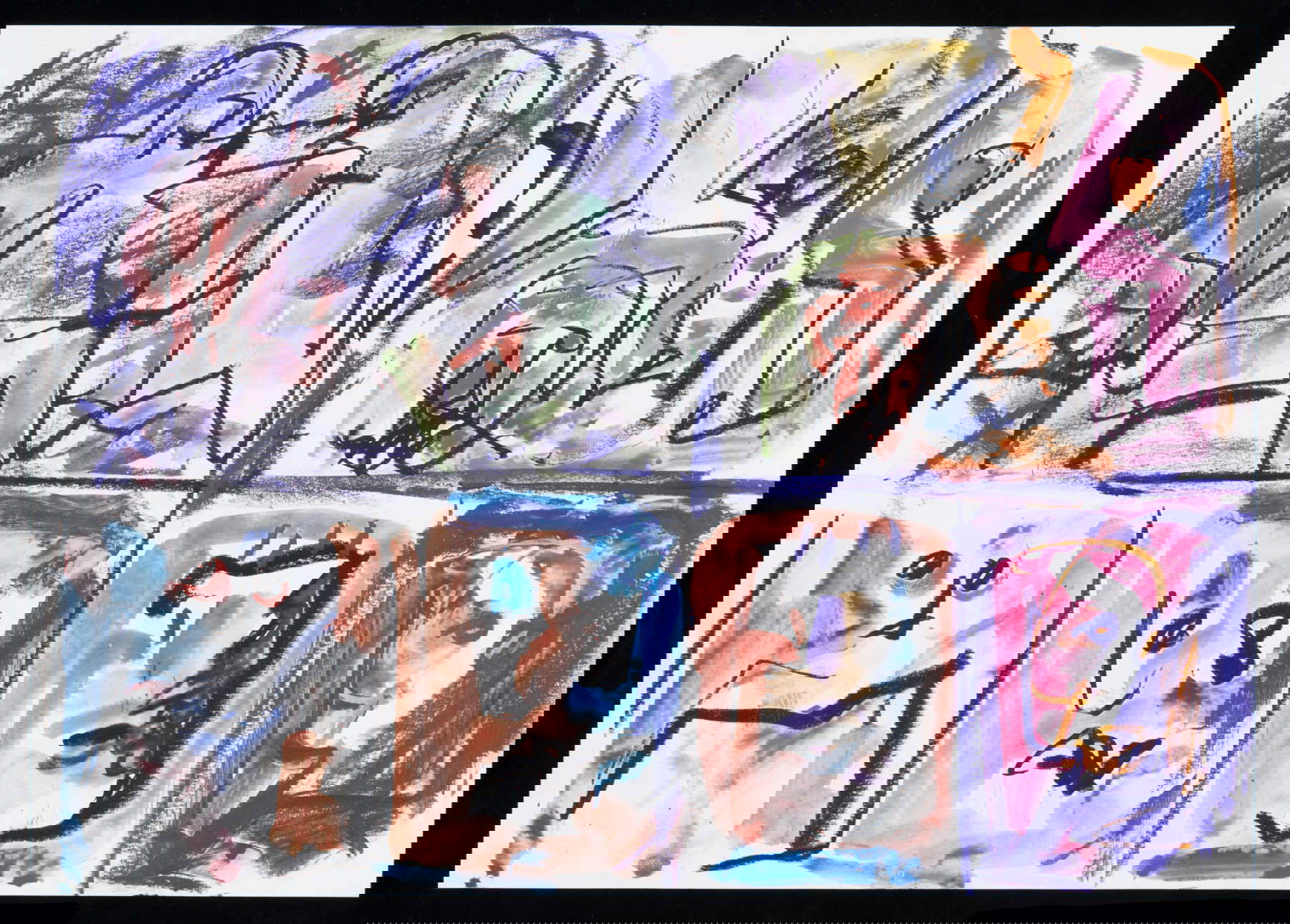 Emilio Vedova, Senza titolo (anni Ottanta; colori a pastello e carboncino su carta, 34,1 x 47,9 cm; Venezia, Fondazione Emilio e Annabianca Vedova). Disegno inedito Emilio Vedova, Senza titolo (anni Ottanta; colori a pastello e carboncino su carta, 34,1 x 47,9 cm; Venezia, Fondazione Emilio e Annabianca Vedova). Disegno inedito