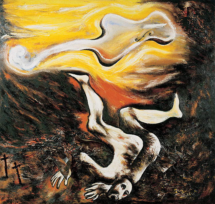 Enzo Cucchi, Intoxicated Music (1982; oil and aluminum on canvas, 190 x 200 cm; Switzerland, Guntis Brands Collection) Enzo Cucchi, Intoxicated Music (1982; oil and aluminum on canvas, 190 x 200 cm; Switzerland, Guntis Brands Collection)