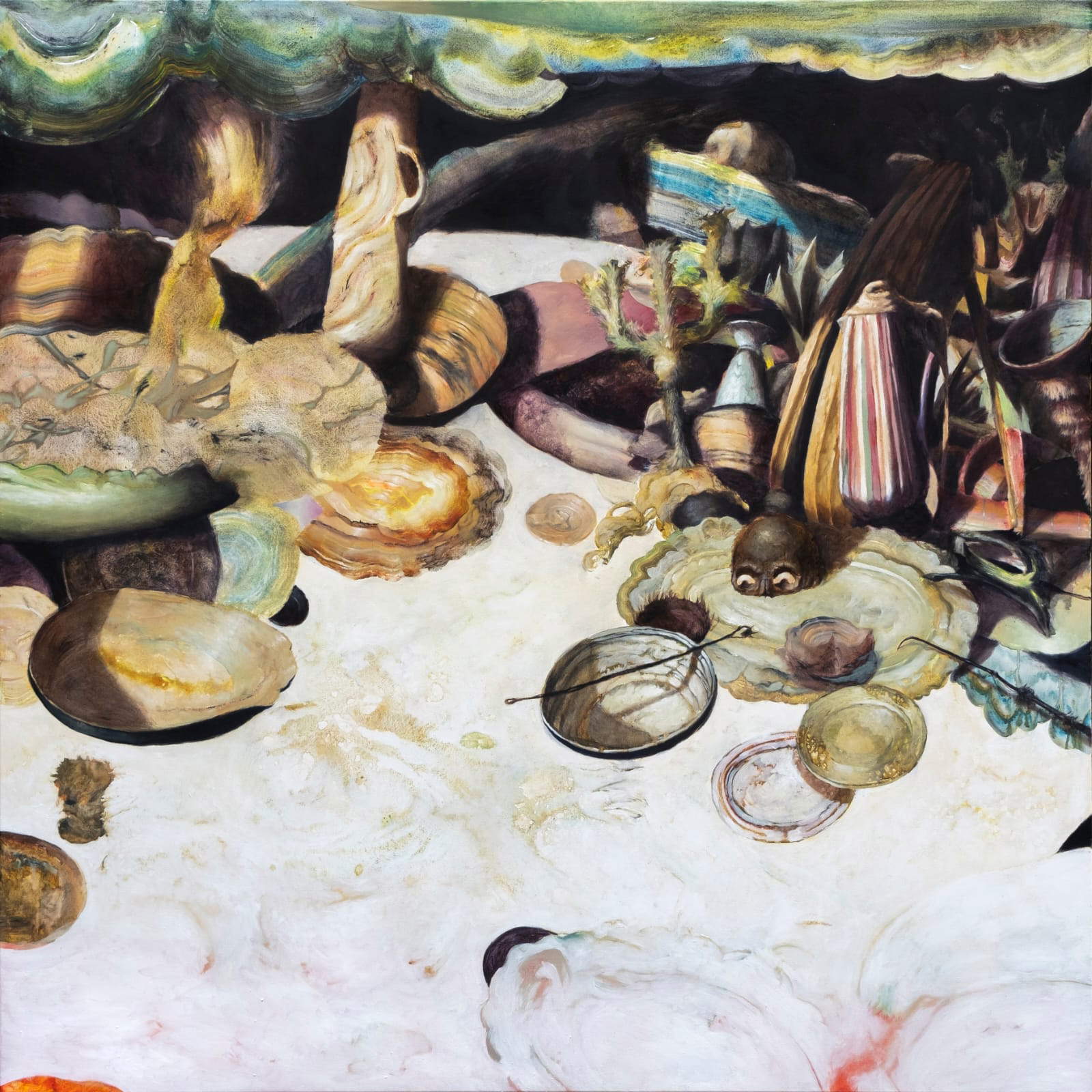 Eric Pasino, Feste segrete (2023; olio e acrilico su tela, 190 x 190 cm) Eric Pasino, Feste segrete (2023; olio e acrilico su tela, 190 x 190 cm)