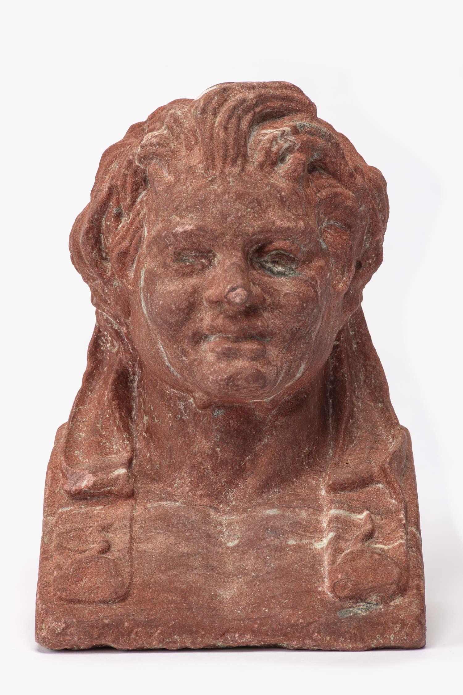 Herma depicting a satyr, 1st century, ancient red marble, Agli&egrave; Castle.