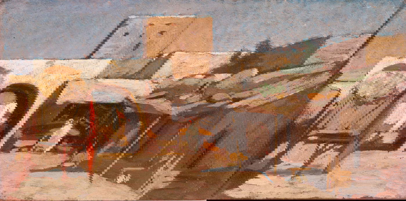 Eugenio Cecconi, Cortile di Rab-el-afrit a Tunisi (1875-1878 circa; olio su tavola)