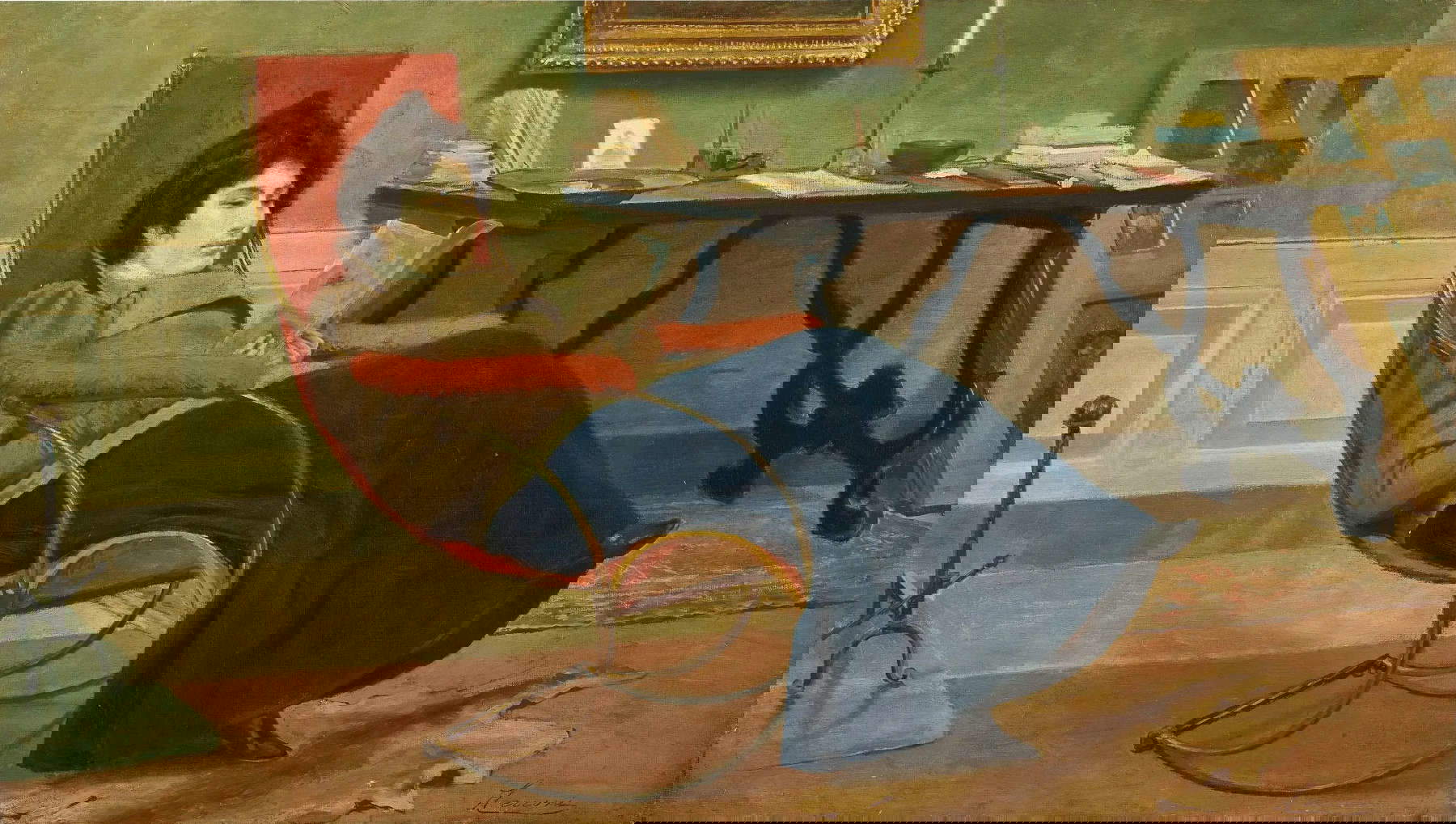 Eugenio Cecconi, Femme lisant (huile sur toile, 40,5 x 70,5 cm, signée en bas à droite) Estimation : &euro; 50,000 / 70,000