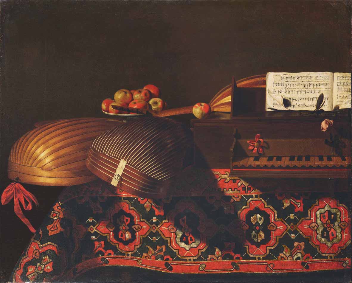 Milan - Evaristo Baschenis, Nature morte aux instruments de musique (vers 1665-1670 ; huile sur toile, 79 x 98 cm ; collection privée) &copy; Galerie Canesso, Paris