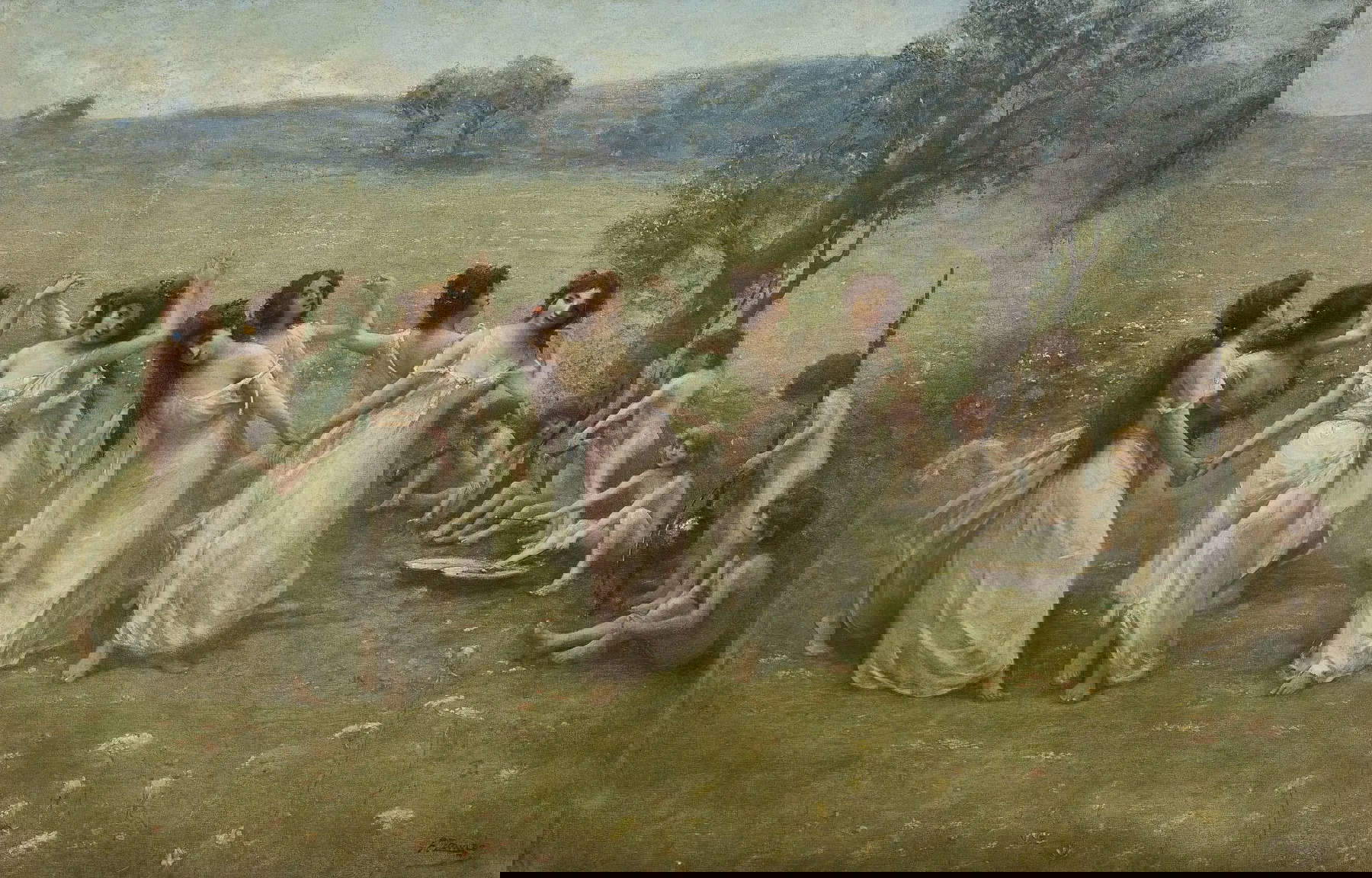 Fausto Zonaro, Les Nymphes de la vallée (huile sur toile, 110,5 x 171 cm). Estimation : &euro; 70 000/ 90 000