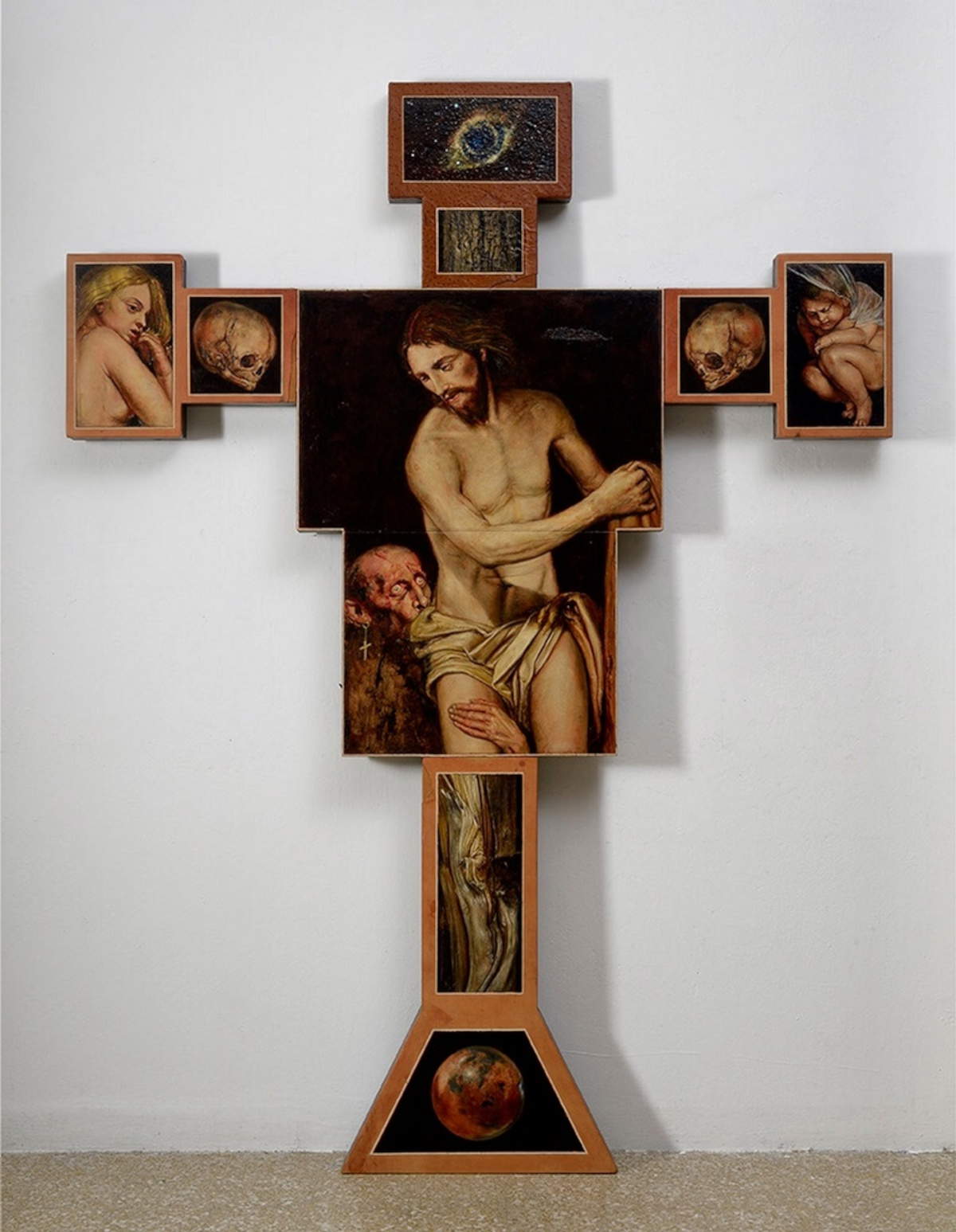 Federico Guida, My First Cross (2019-2021; oil on linen canvas applied on wood, 238 x 180 x 5 cm)
