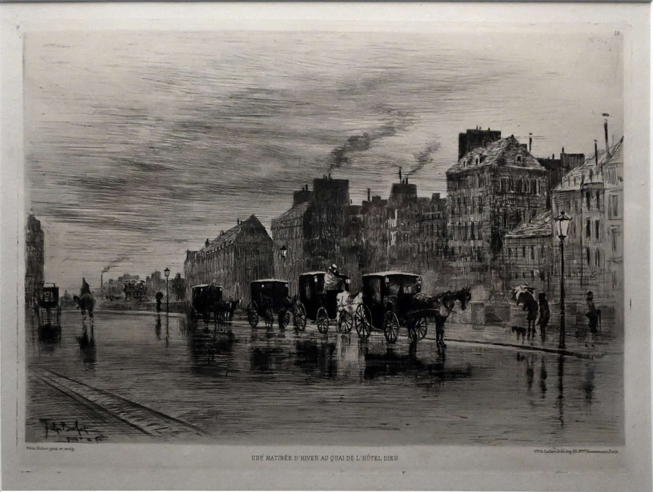 F&eacute;lix Buhot, Une Matin&eacute;e d'hiver au quai de l'H&ocirc;tel Dieu (1876; etching, aquatint, rotella, 234 x 320 mm)