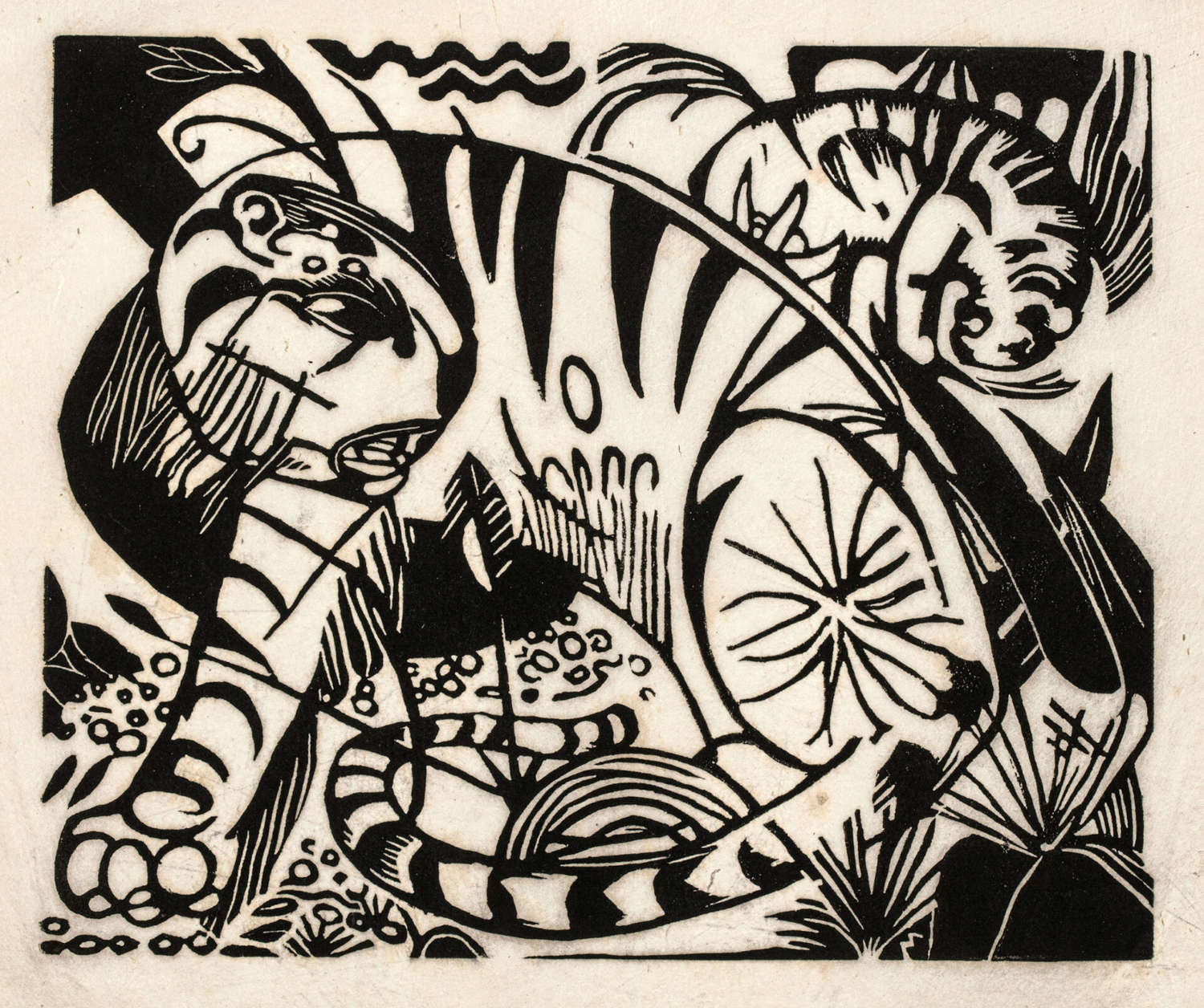 Franz Marc, Tigre (1912; xilografía sobre papel, 20 × 24 cm; Colección Werner Coninx, préstamo permanente del Museo Comunale d'Arte Moderna Ascona) Franz Marc, Tigre (1912; xilografía sobre papel, 20 × 24 cm; Colección Werner Coninx, préstamo permanente del Museo Comunale d'Arte Moderna Ascona)
