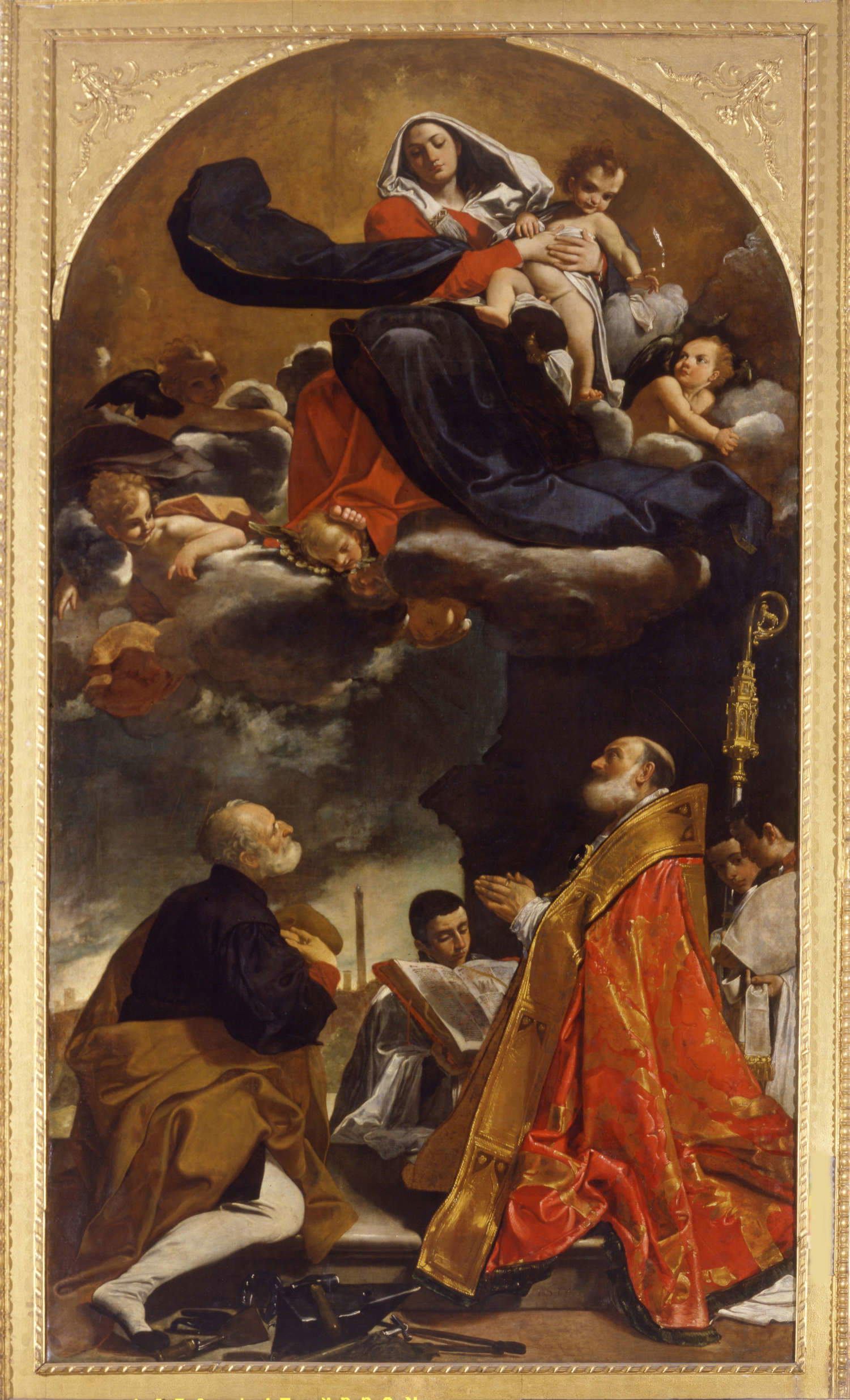 Giacomo Cavedoni, Madonna mit Kind in der Glorie mit den Heiligen Al&ograve; und Petronio (1614; Leinwand; Bologna, Pinacoteca Nazionale)