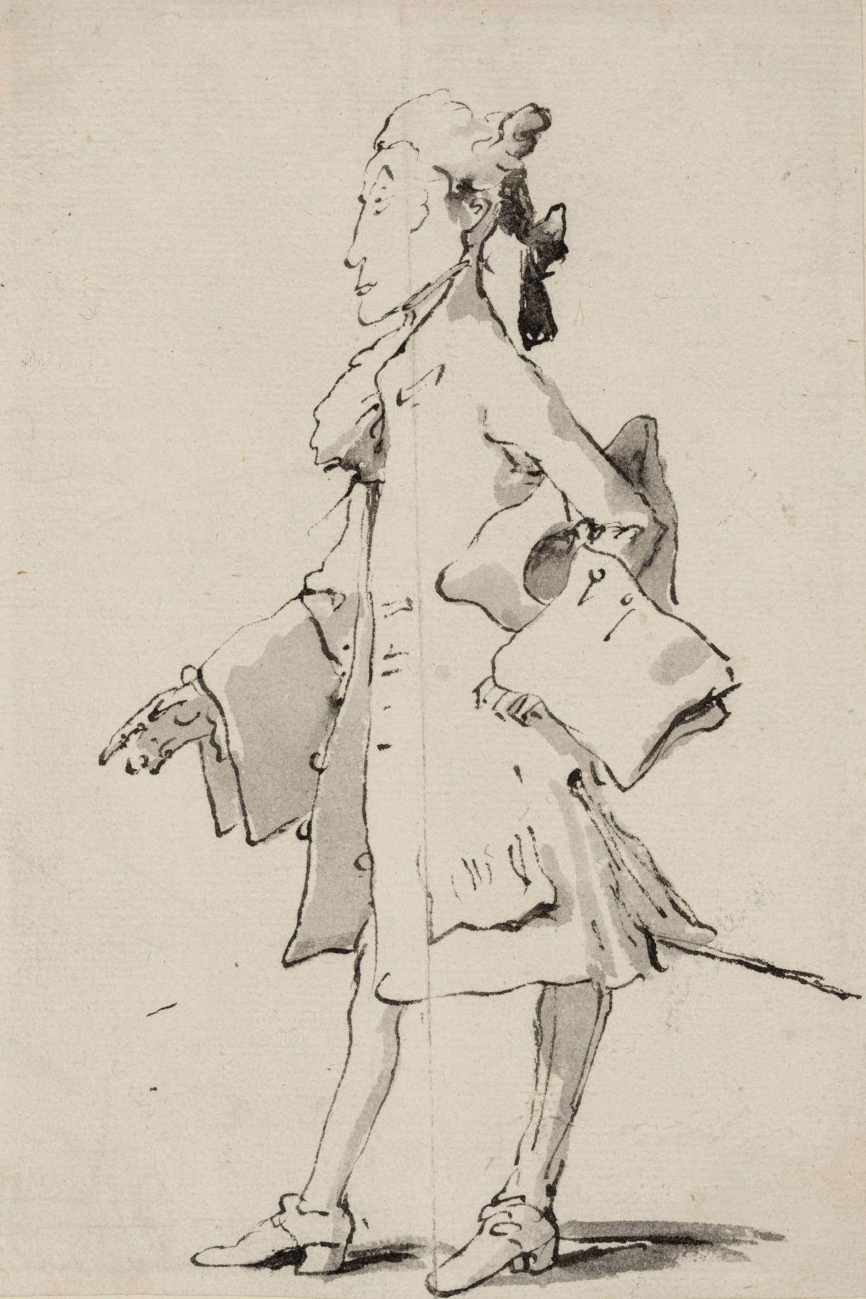 Giambattista Tiepolo, Gentleman au tricorne (plume, encre noire et aquarelle grise, 193 x 133 mm) Giambattista Tiepolo, Gentleman au tricorne (plume, encre noire et aquarelle grise, 193 x 133 mm)