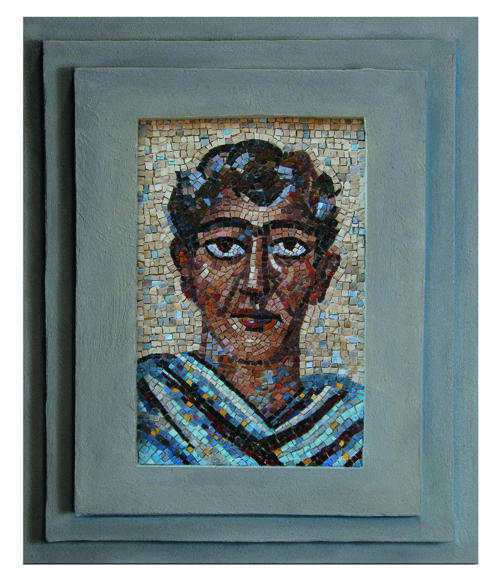Gino Severini, Tête d'homme (copie de l'original de 1938 autorisée par Romana Severini, mosaïque, 75 × 61 cm ; Associazione Amici del Mosaico Artistico Tornareccio) Gino Severini, Tête d'homme (copie de l'original de 1938 autorisée par Romana Severini, mosaïque, 75 × 61 cm ; Associazione Amici del Mosaico Artistico Tornareccio)