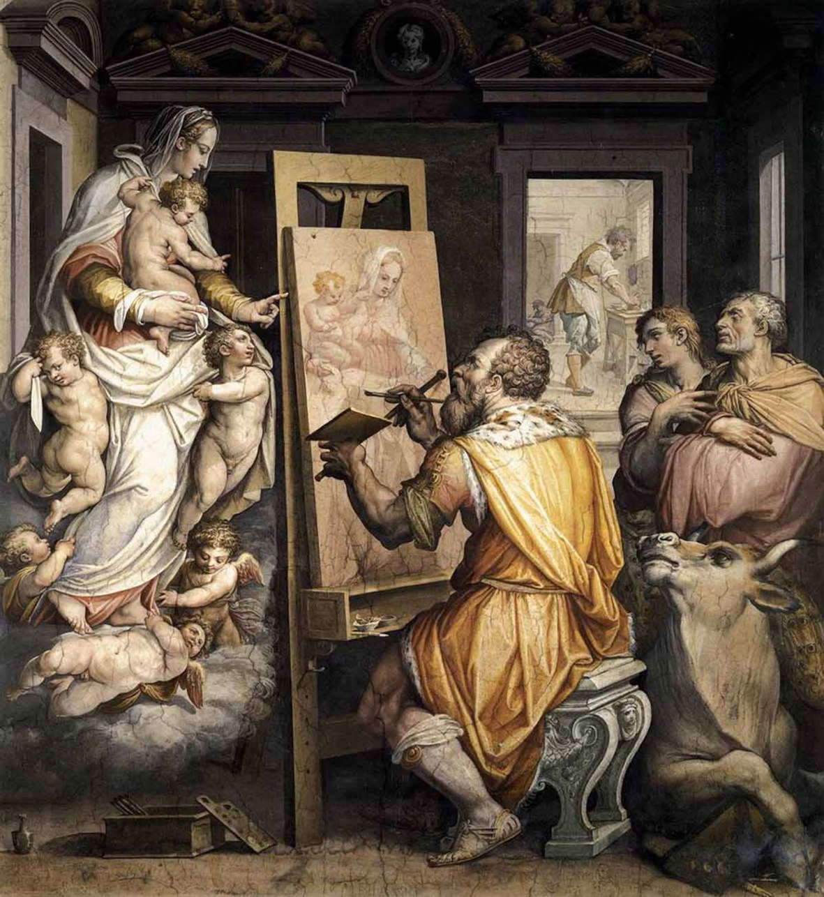 Giorgio Vasari, Autoritratto in veste di San Luca che dipinge la Vergine (Firenze, Santissima Annunziata, Cappella di San Luca)