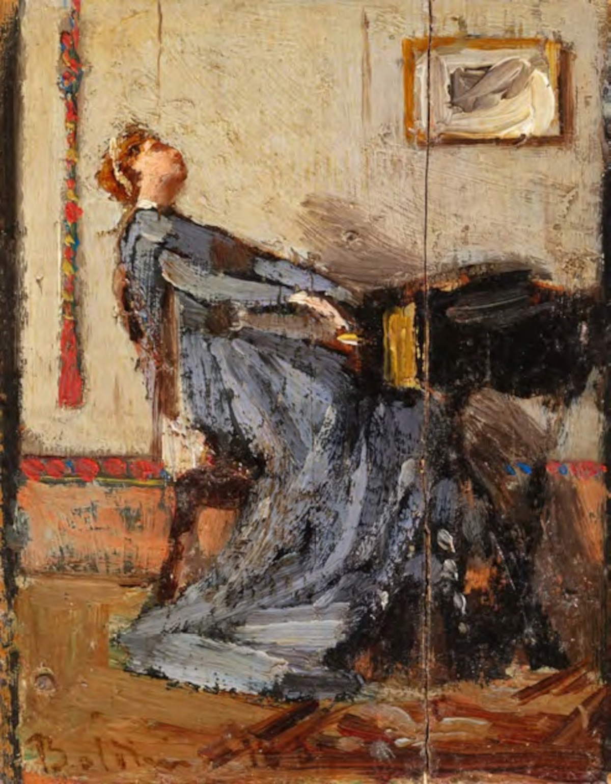 Giovanni Boldini, Leopolda Banti alla spinetta (olio su tavola applicata su cartone)
