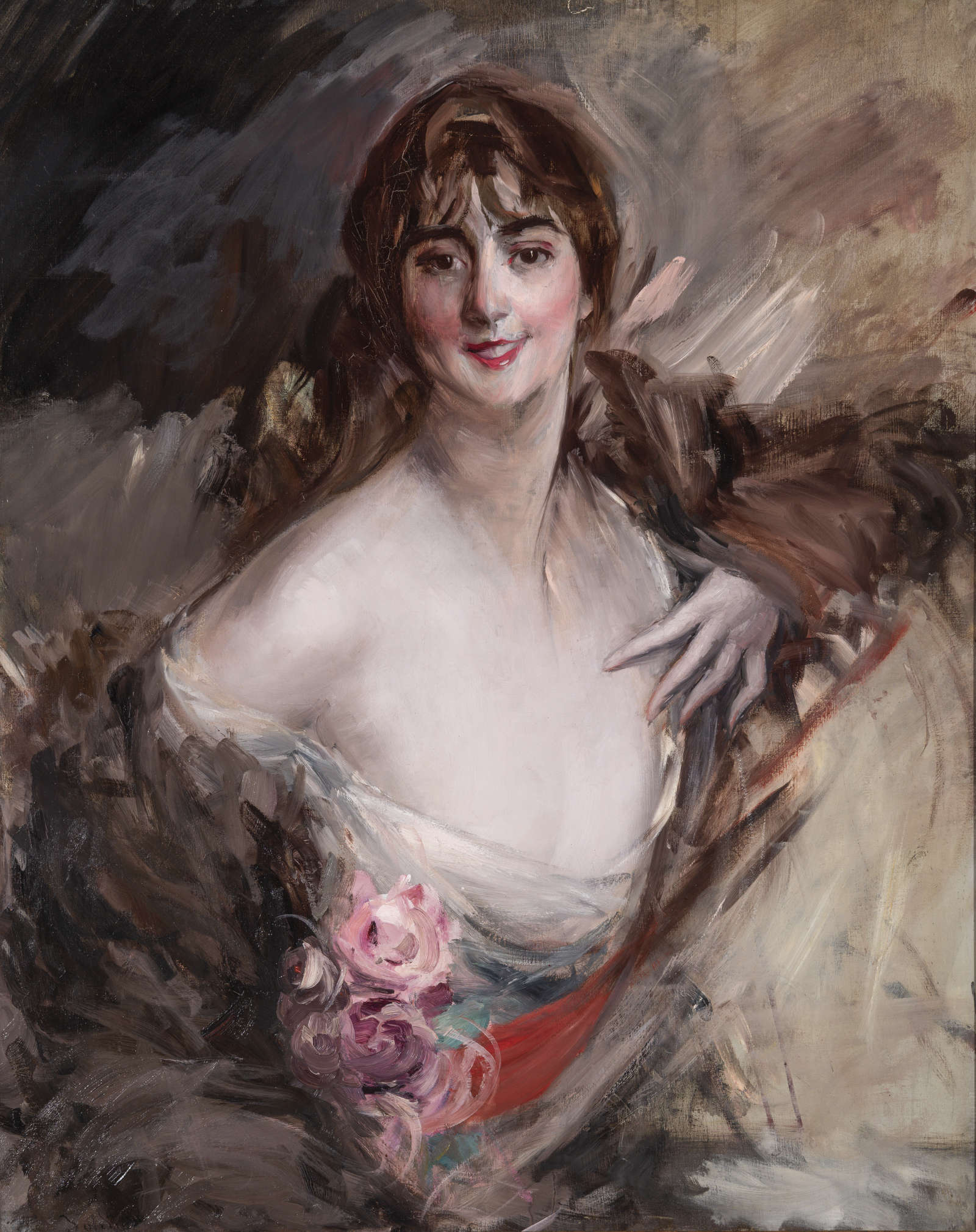 Giovanni Boldini, Half Bust of a Lady with Flowers on her Belt (c. 1909; oil on canvas; Private Collection On concession of Stefano Bosi) Giovanni Boldini, Half Bust of a Lady with Flowers on her Belt (c. 1909; oil on canvas; Private Collection On concession of Stefano Bosi)
