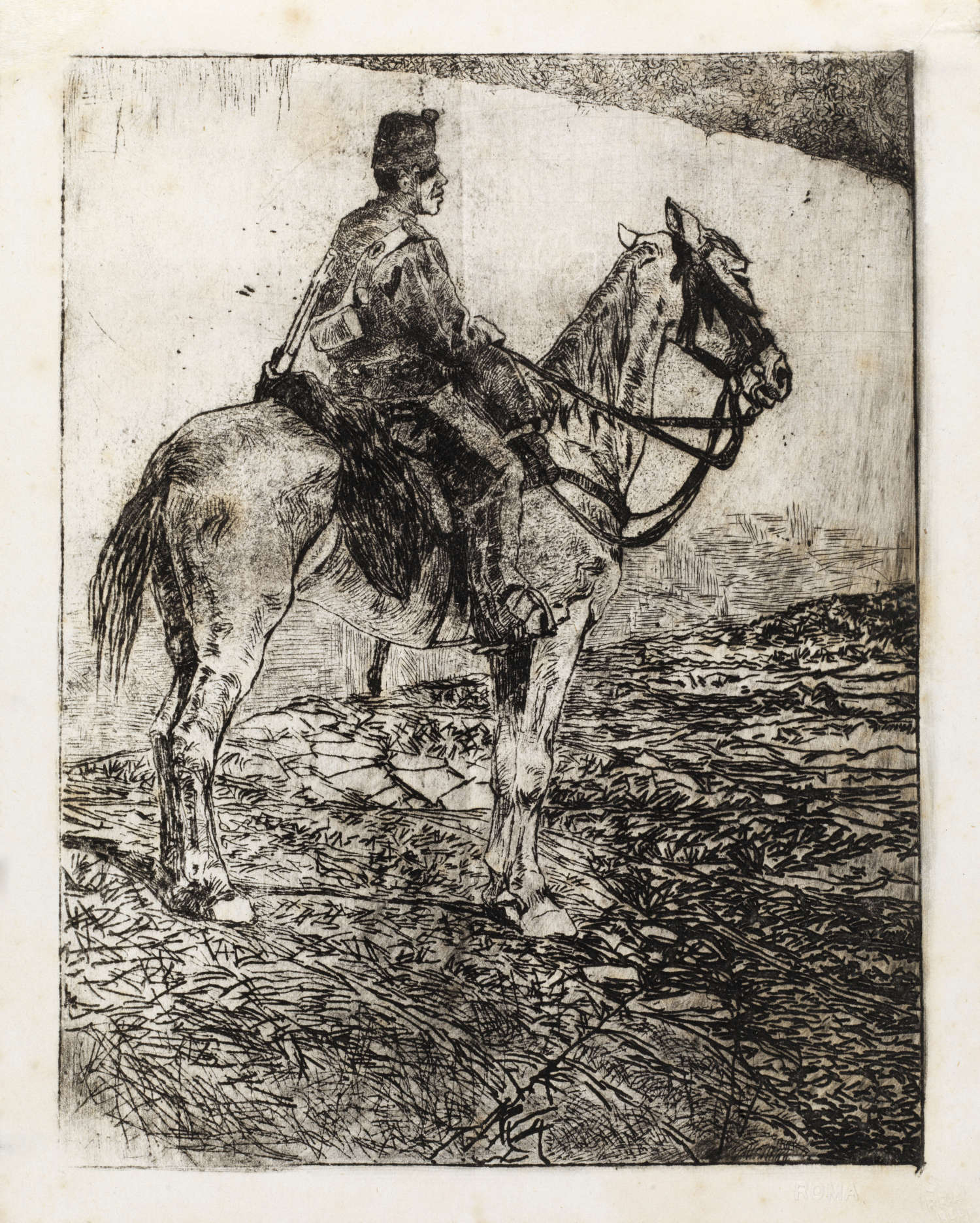 Giovanni Fattori, Artillerie zu Pferd (vor 1880; Radierung, 178 x 137,5 mm; Bergamo, Fondazione Accademia Carrara) Giovanni Fattori, Artillerie zu Pferd (vor 1880; Radierung, 178 x 137,5 mm; Bergamo, Fondazione Accademia Carrara)