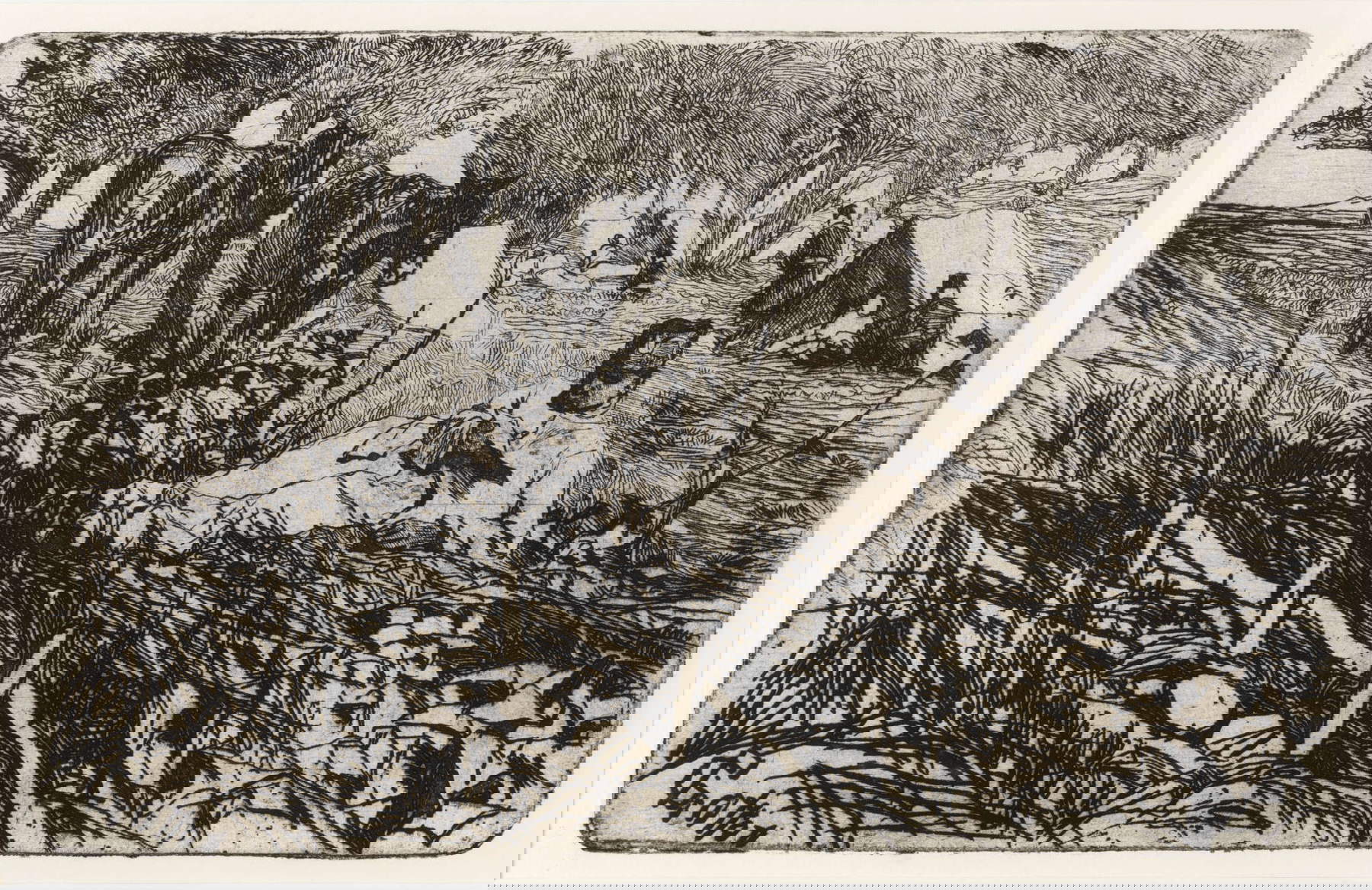 Giovanni Fattori, Der Brief an das Lager (um 1907; Radierung, 128 x 205 mm; Bergamo, Fondazione Accademia Carrara) Giovanni Fattori, Der Brief an das Lager (um 1907; Radierung, 128 x 205 mm; Bergamo, Fondazione Accademia Carrara)