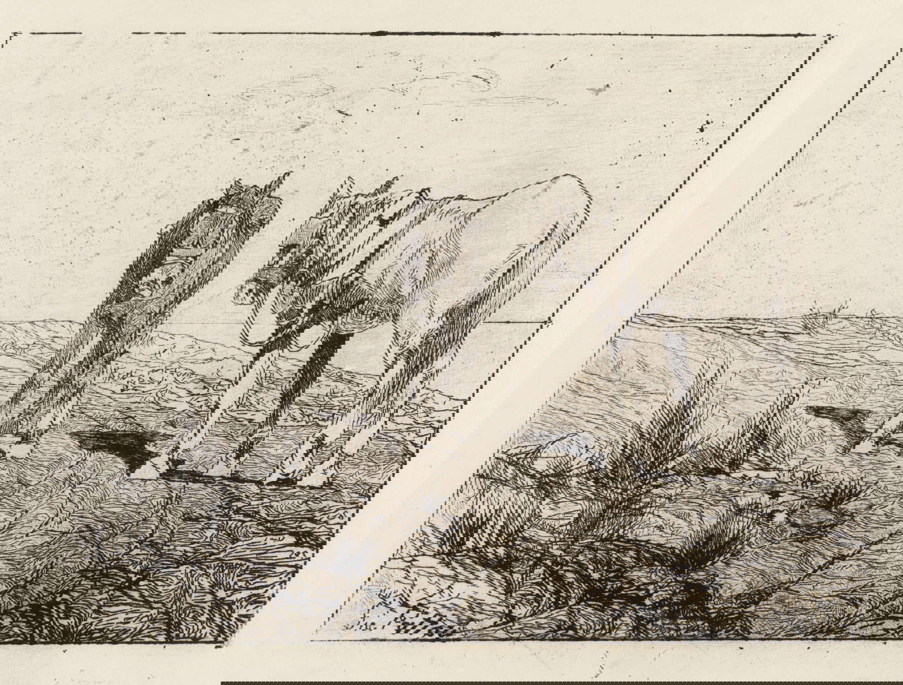 Giovanni Fattori, Anhaltende Pferde (um 1907; Radierung, 145 x 194 mm; Bergamo, Fondazione Accademia Carrara) Giovanni Fattori, Anhaltende Pferde (um 1907; Radierung, 145 x 194 mm; Bergamo, Fondazione Accademia Carrara)